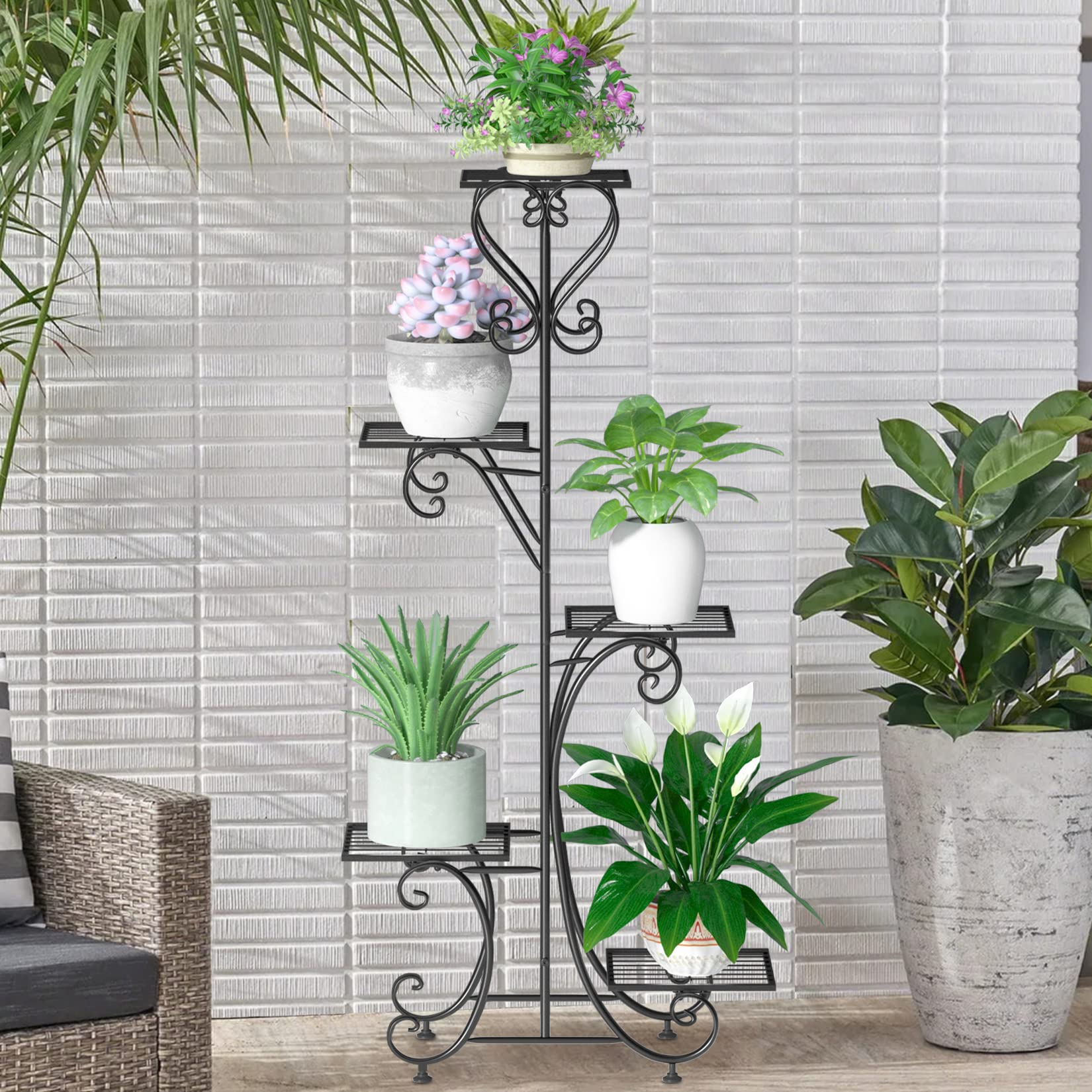 unho Estantería de Hierro para Macetas Soporte Plantas Flores para Decoración Estanteria Plantas Exterior Interior Jardín con 5 Niveles 68x25,3x117,8cm