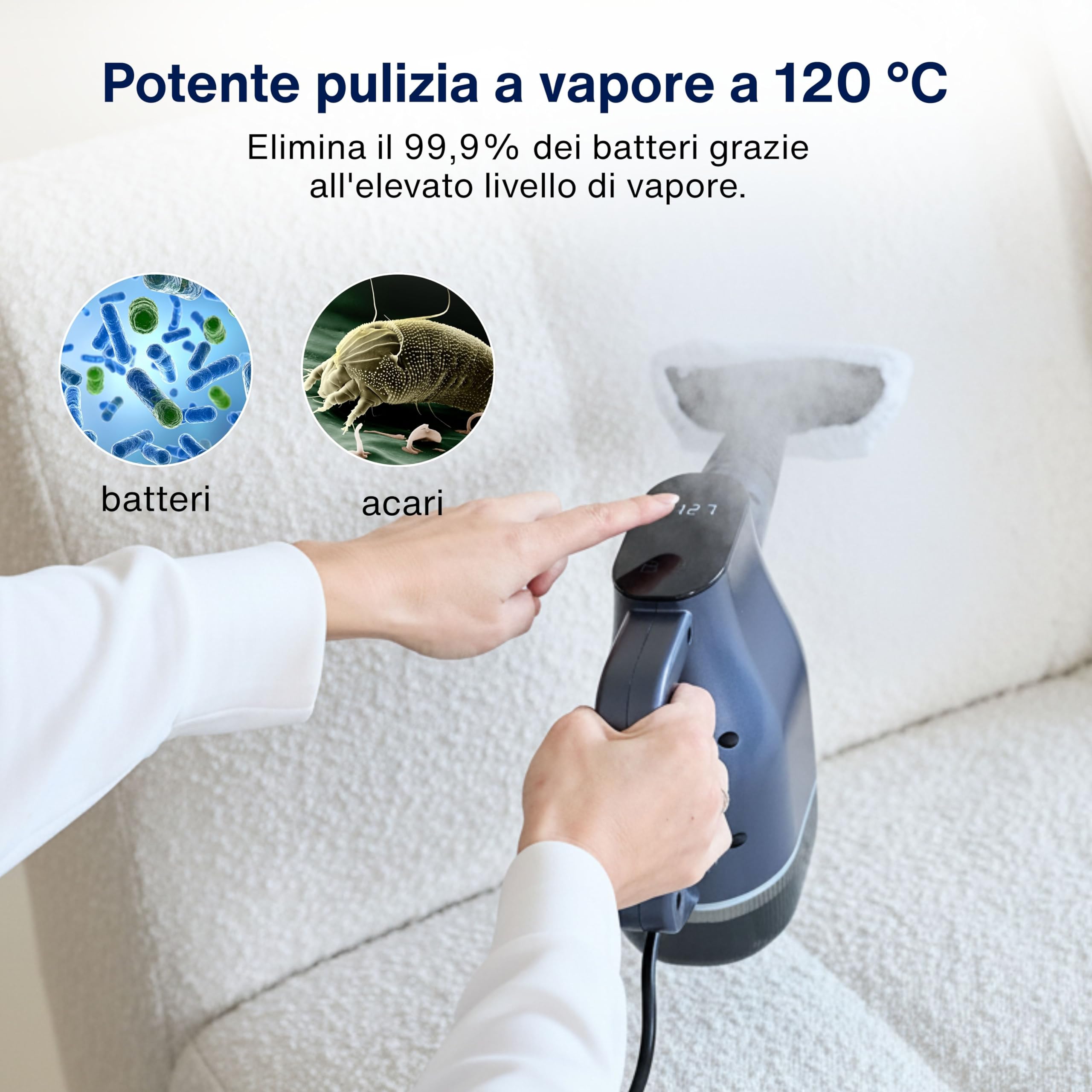 Samako AirSteam S1 Pulitore a vapore portatile 1350W – Pulizia rapida e mirata per cucina, bagno, vetri e tessuti, con 7 accessori, touchscreen e sicurezza bambini
