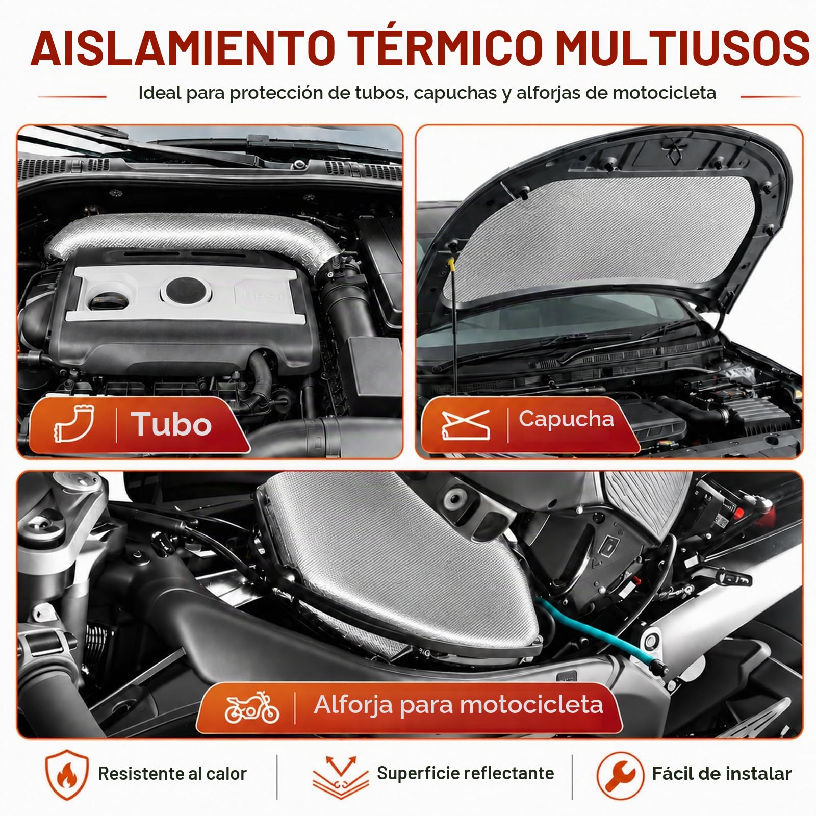 FLASLD Aislante Termico Adhesivo Protector térmico aluminizado con adhesivo de barrera térmica 30 x 100 cm adhesivo protección térmica anticalorica especial tubos escapes