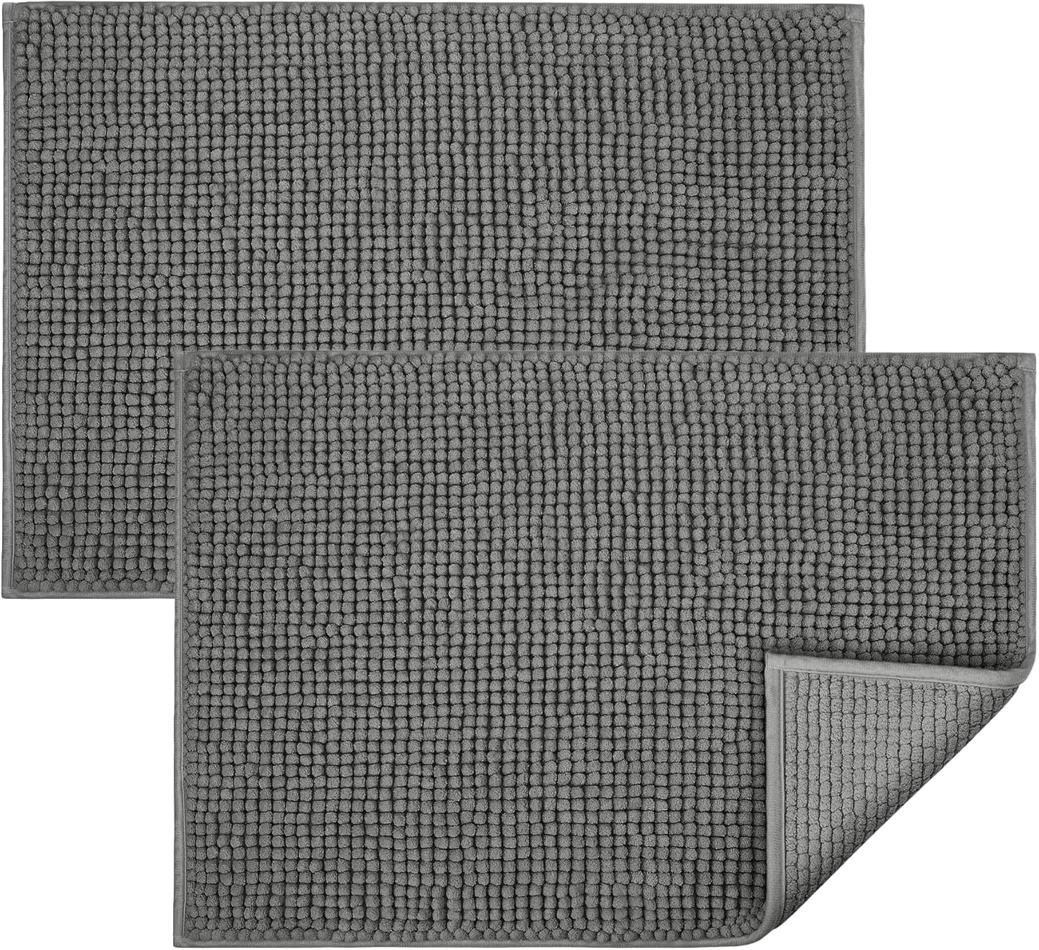 Aspire Homeware Bath Mat Non Slip Anti Mould – Grey (2 Pack) 40x60 cm Chenille Bathroom Mat — image 1