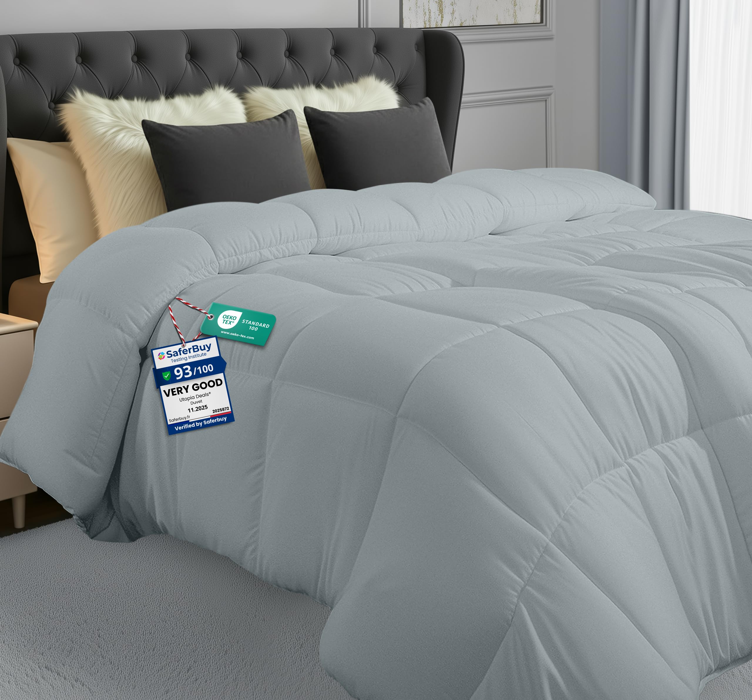 Utopia Bedding King Duvet Lightweight 4.5 Tog Coverless Soft Microfiber Breathable All Season Duvet, Box Stitch Quilting and Ideal for Summer Weather, 220x230 cm (Light Grey) โ image 1