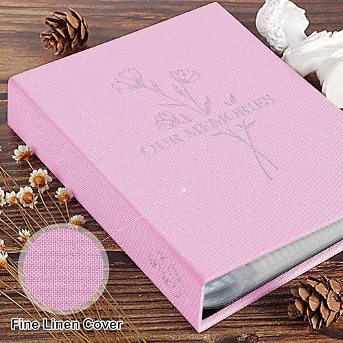 Vista 148 de Lanpn Álbumes de fotos pequeños de 4 x 6 pulgadas, 50 imágenes, paquete de 2 unidades, mini capacidad de lino Our Memories, juego de bolsillos