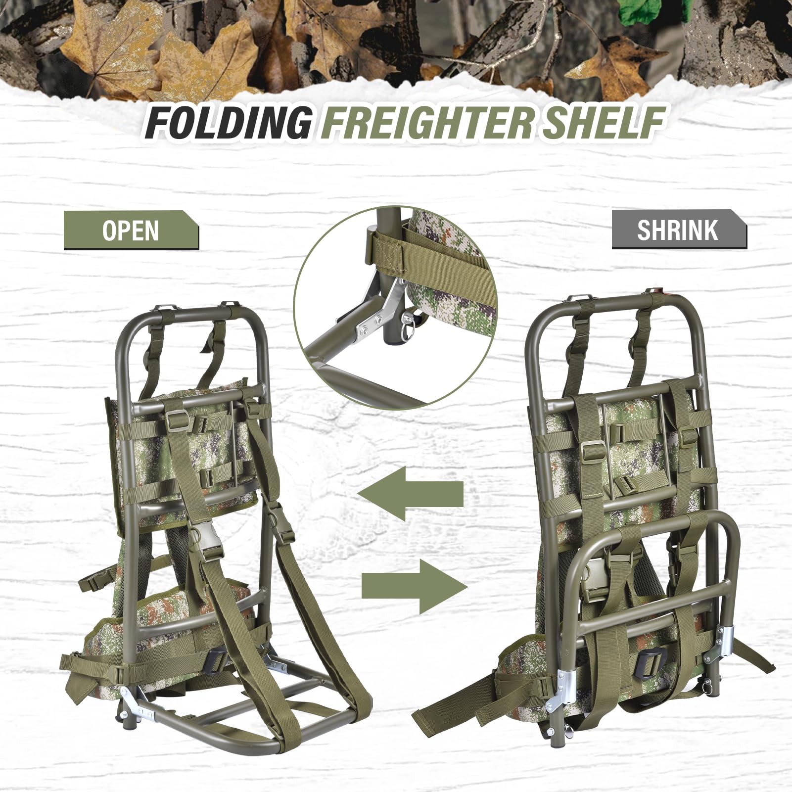 Pack Frames for Hunting, External Aluminum Frame Hiking Backpacks,Foldable Hunting Pack Frame Hiking Backpack Frame, 28.35 x 14.17 x 11.02 inches for Travel, Outdoor Activity - Camouflage Color