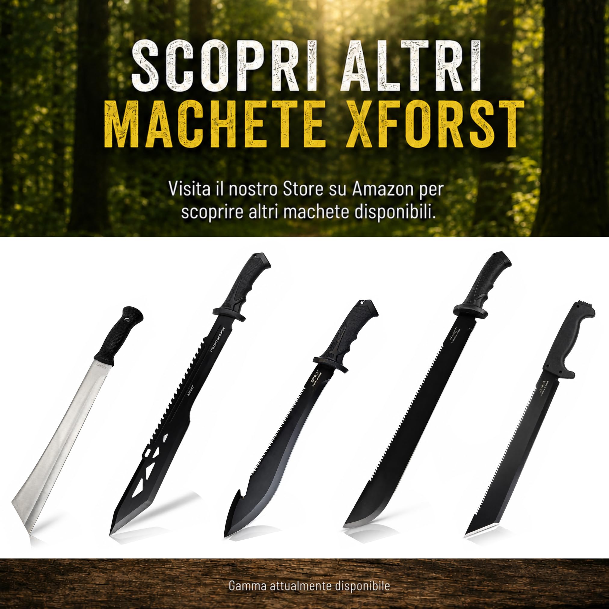 Machete Xforst da Bosco, Roncola Professionale e Grande Coltello Outdoor, Attrezzo da Taglio per Giardino, Rovi, Rami e Legna, Acciaio Inossidabile, con Custodia, 46 cm, BUC