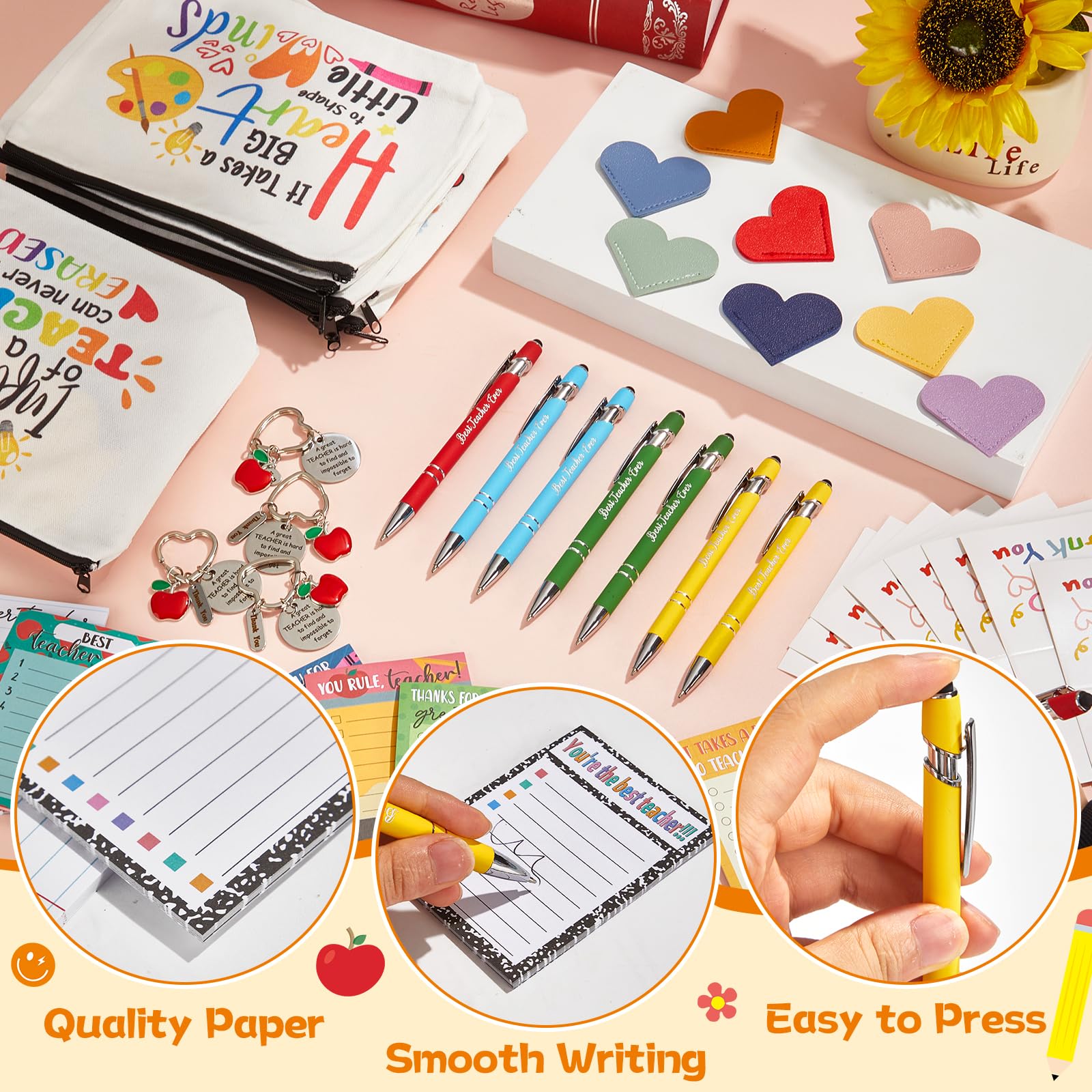 48Pcs Teacher Appreciation Gifts Bulk for Women with Sticky Notes Bookmark Key Chain Makeup Bags Pens Thank You Card Motivational Teacher Gifts Set for Teachers School Graduation Office Supplies