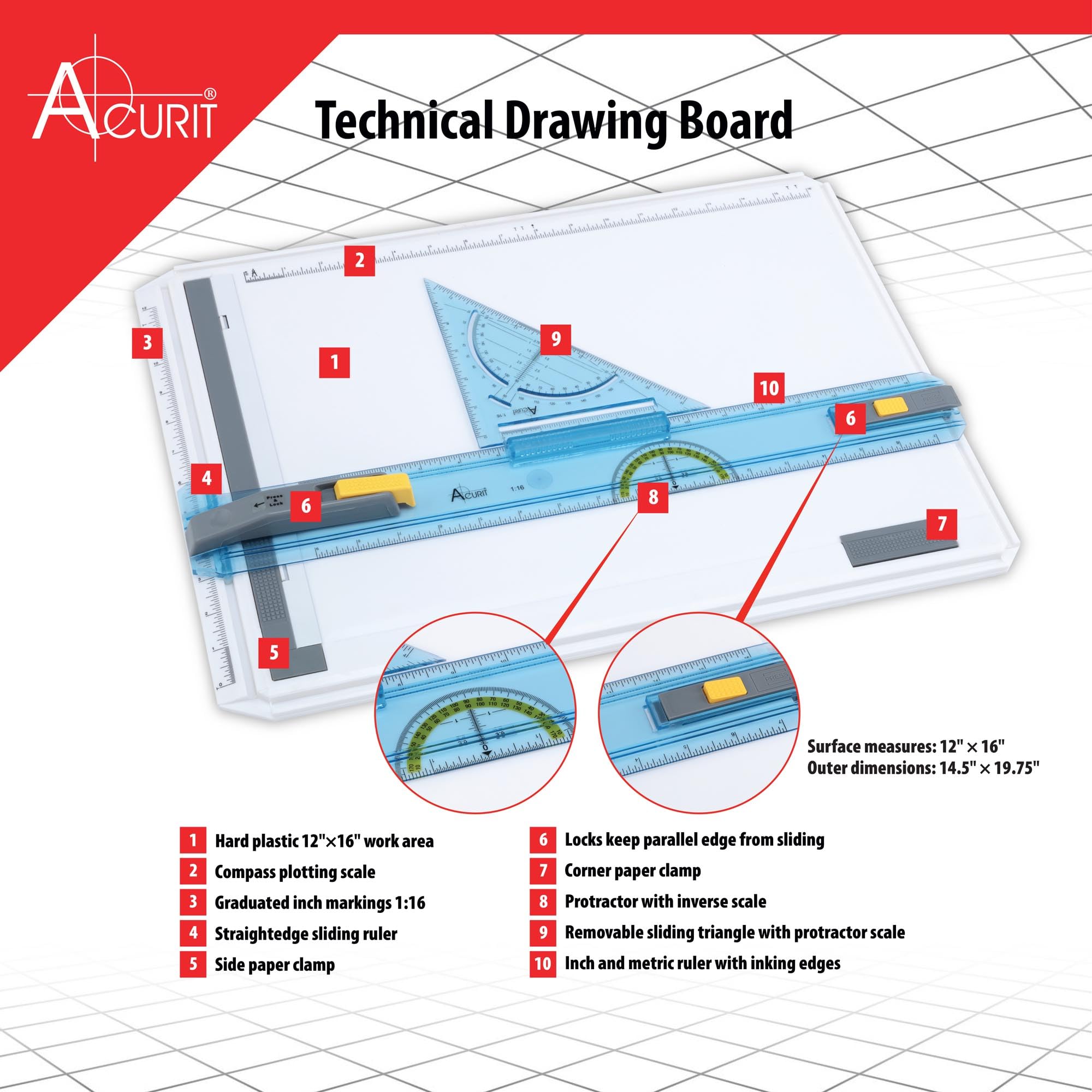 Drafting Kit A4 Drawing Board Drafting Table Portable Square Clamps ...