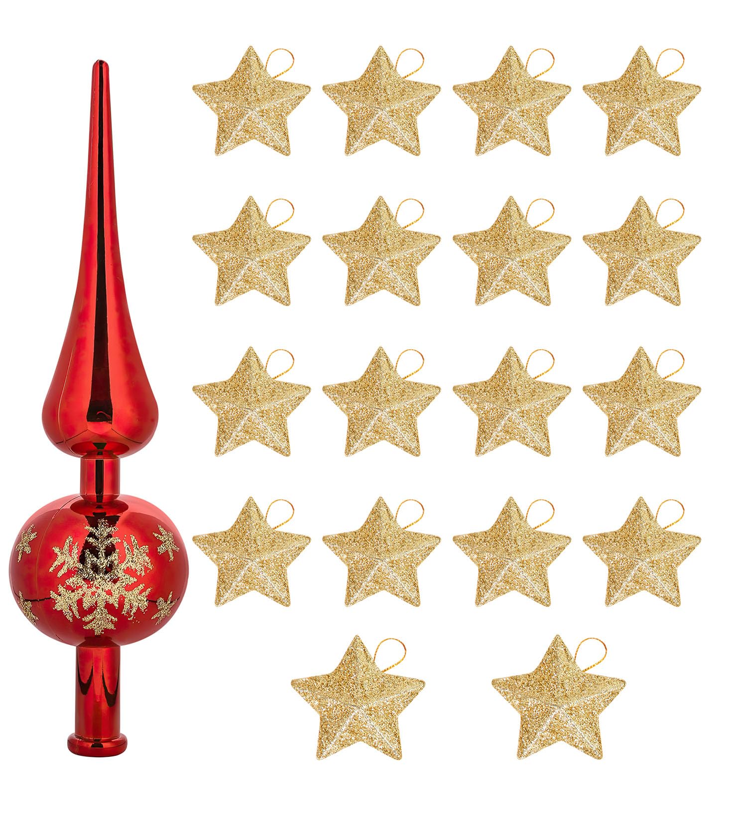 Weihnachtsbaum-Spitze Mit Stern & 18 Goldenen Sternen – Rot, Kunststoff, 23 Cm – Perfekt Für Baum, Fenster & Deko