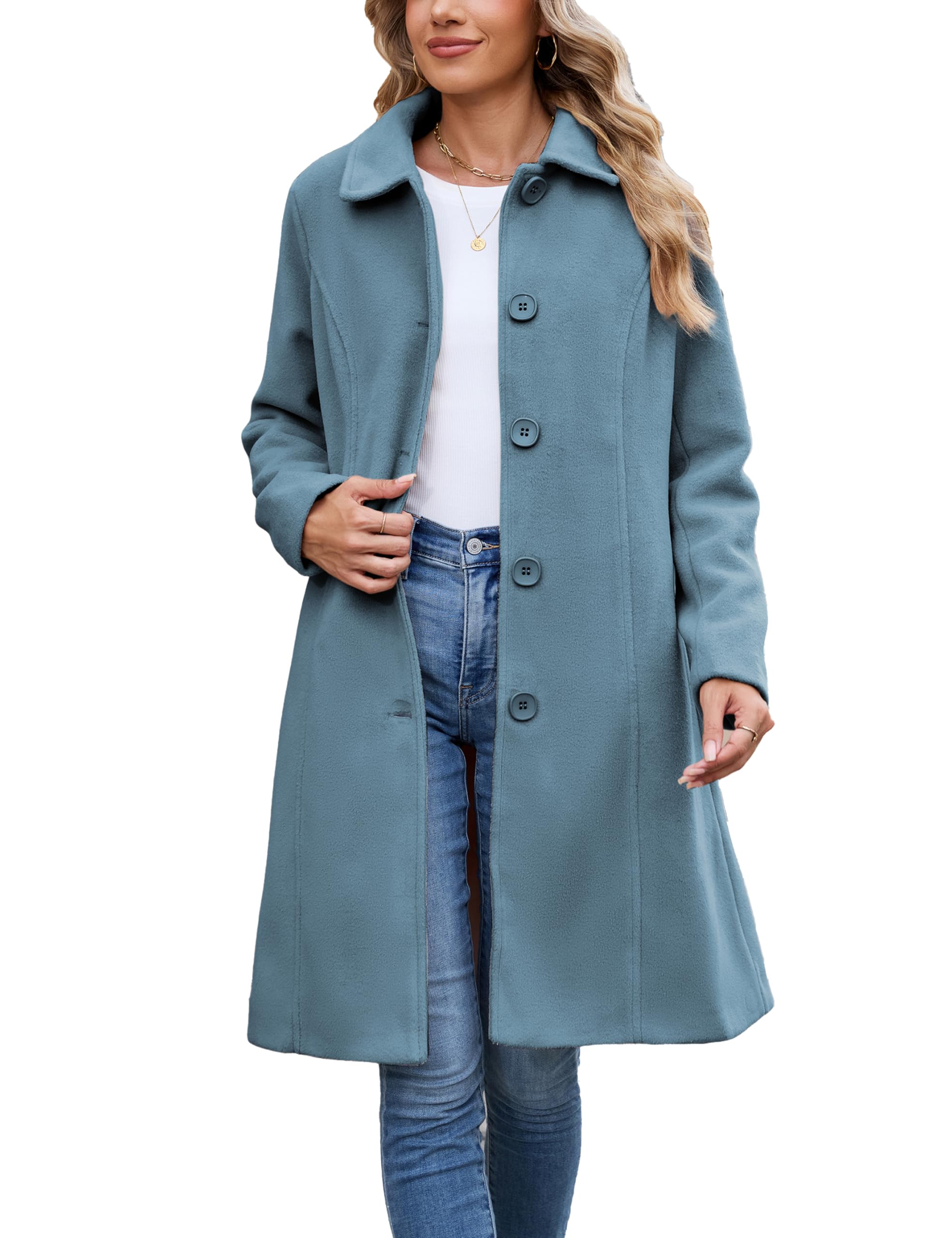 Springrain Womens Pea Coat Elegant Overcoat Single Breasted Winter Coat Dress Coat with Pockets