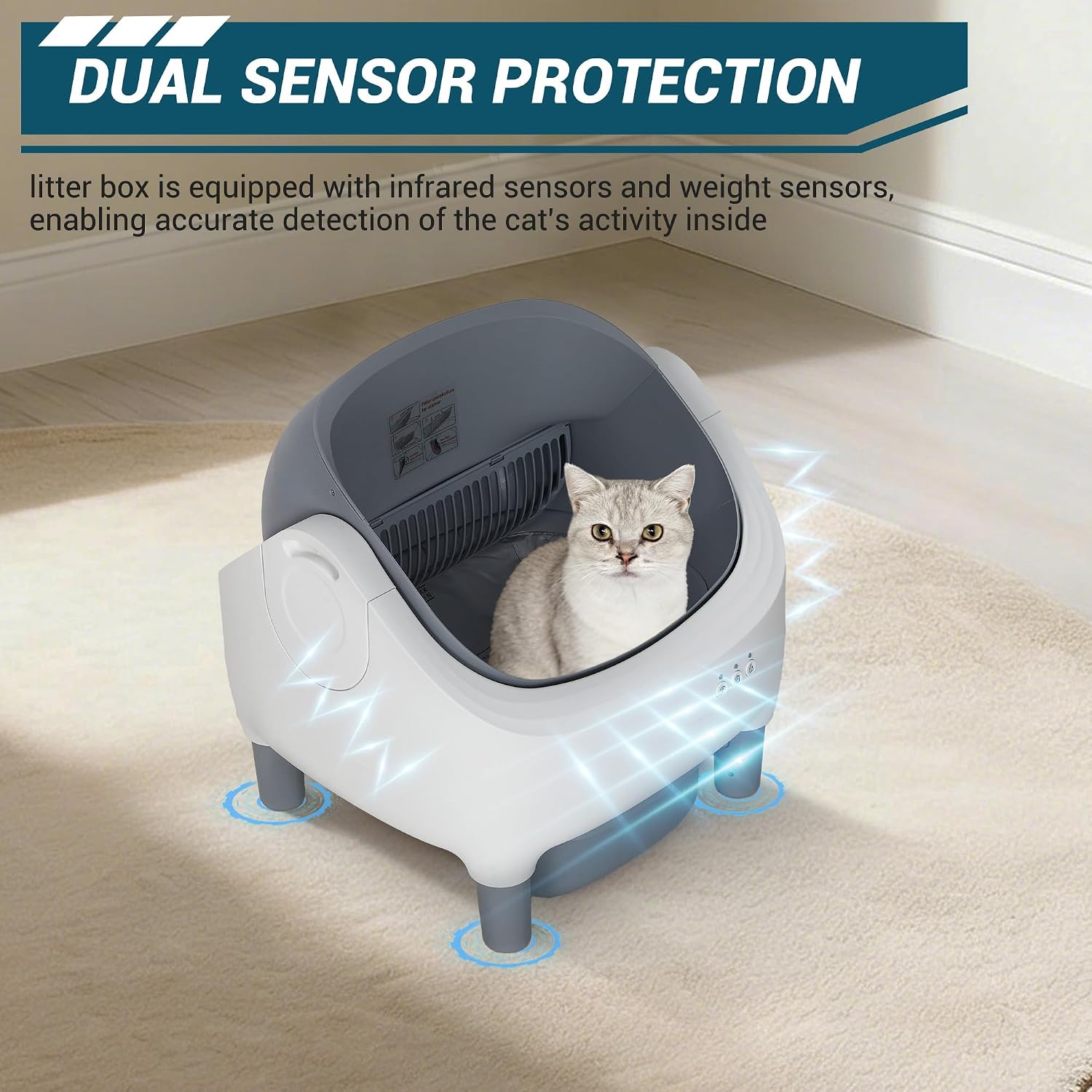 Automatic Self-Cleaning Cat Litter Box, ABS Plastic Smart Litter Box for Cats, USA-Style Light Gray Litter Box, Easy to Clean, No Installation Required