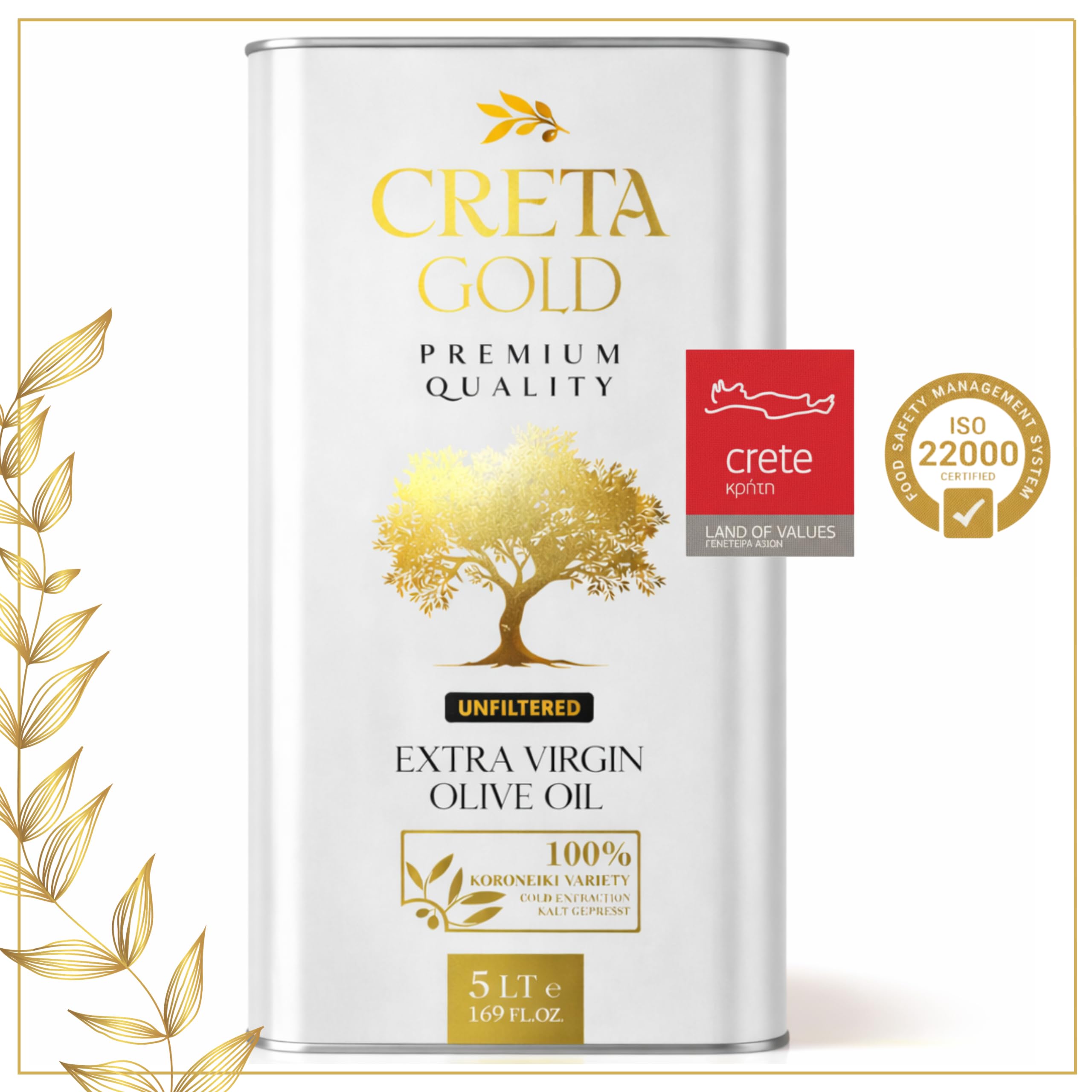 Olivenöl Kreta Kanister 5 Liter | Extra Virgin Olive Oil - Griechisches Olivenöl Kaltgepresst - 100% Koroneiki Oliven - Ungefiltert & Naturtrüb - Ohne Zusätze