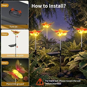 Solar Garden Light 2 Pieces Butterfly Outdoor Lamp: Large Ultra-Bright LEDs, IP67 Oscillating Wings Lighting 20H+, Auto ON/OFF, Decorative for Lawn, Terrace Paths [Energy Class A]
