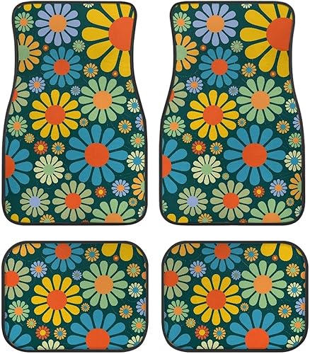 Sellikakes Alfombrillas de látex de flores hippie resistentes a la abrasión, 4 piezas, para automóviles, SUV, pistas, accesorios de decoración de disponible en Yaxa Peru