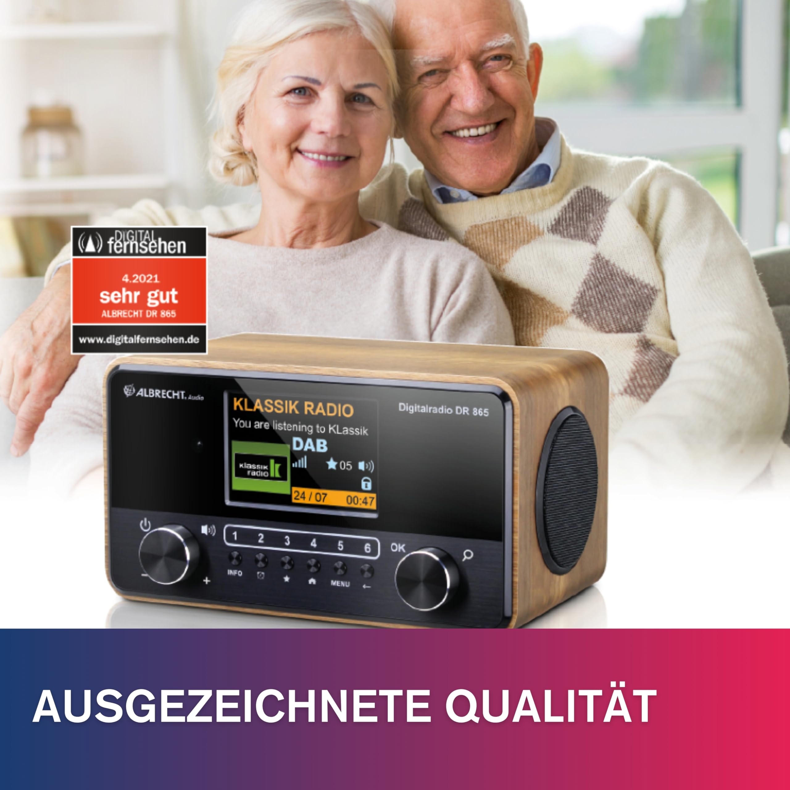 Albrecht DR 865 Senioren-Radio mit 4" Farbdisplay, rauschfreies DAB+ Digital-Radio mit brillantem Klang, seniorengerechte Bedienung, Kompakt-Anlage, mit ASA-Warnmeldungen