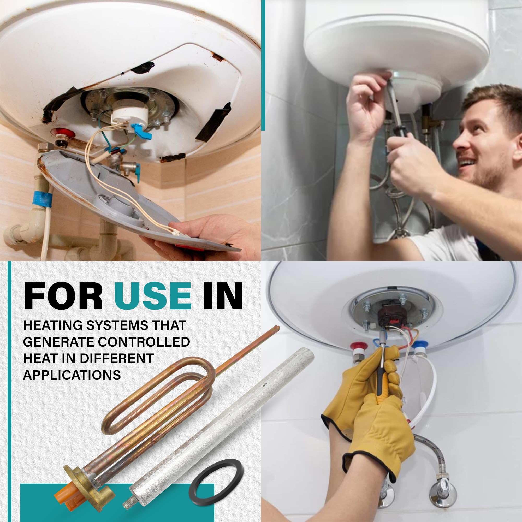 DOJA Barcelona | Kit Résistance pour Chauffe Eau 1500W | Résistance Chauffante + Anode Magnésium + Joint Caoutchouc + Vis Fixation | Pour Ballon Eau Électrique