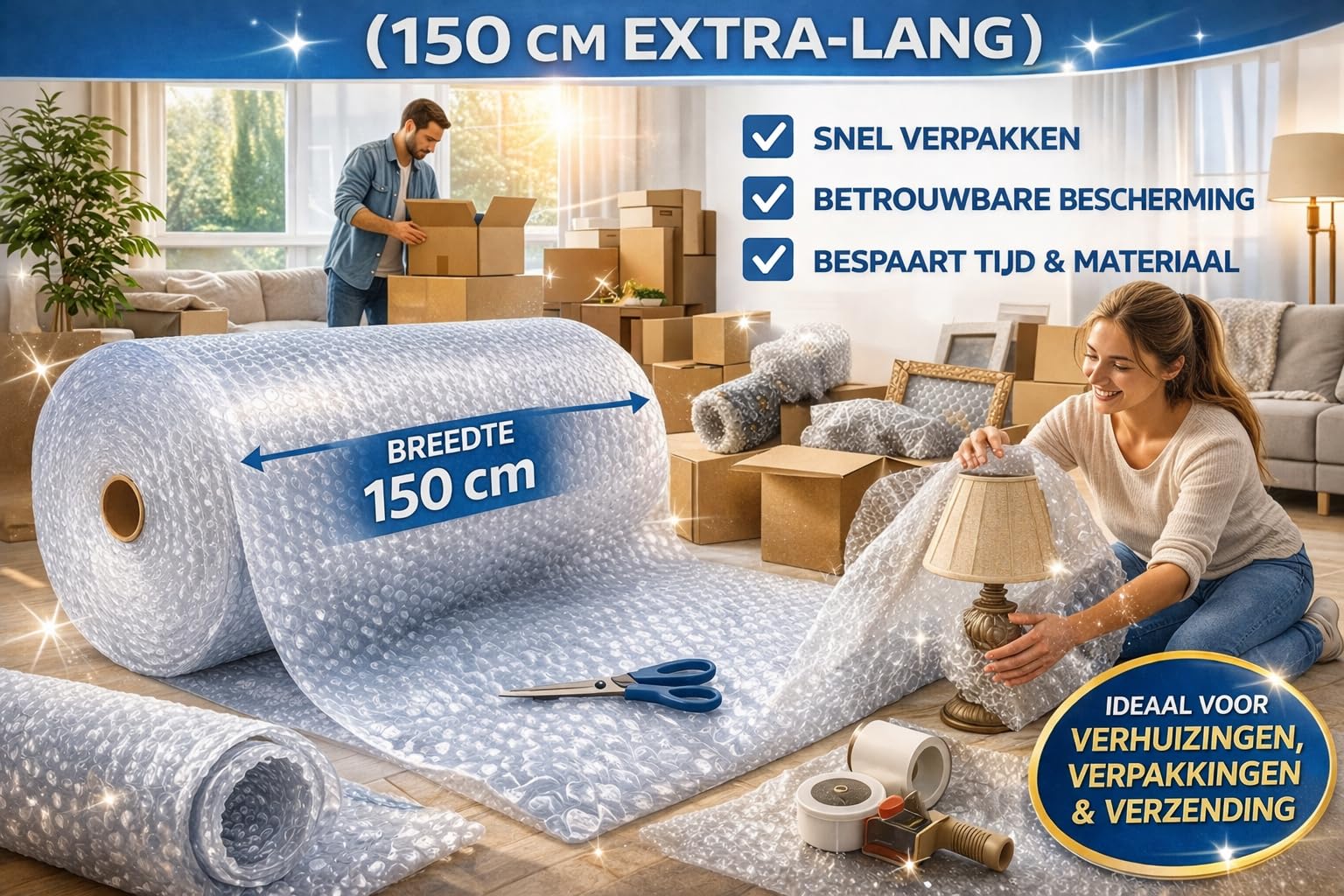 Rotolo Pluriball Extra Large 150 CM - Ideale per Spedizione Trasloco e Trasporto di oggetti fragili e ingombranti - 1 PZ Trasparente - Varie Lunghezze (10Mx1,5M (HxL))