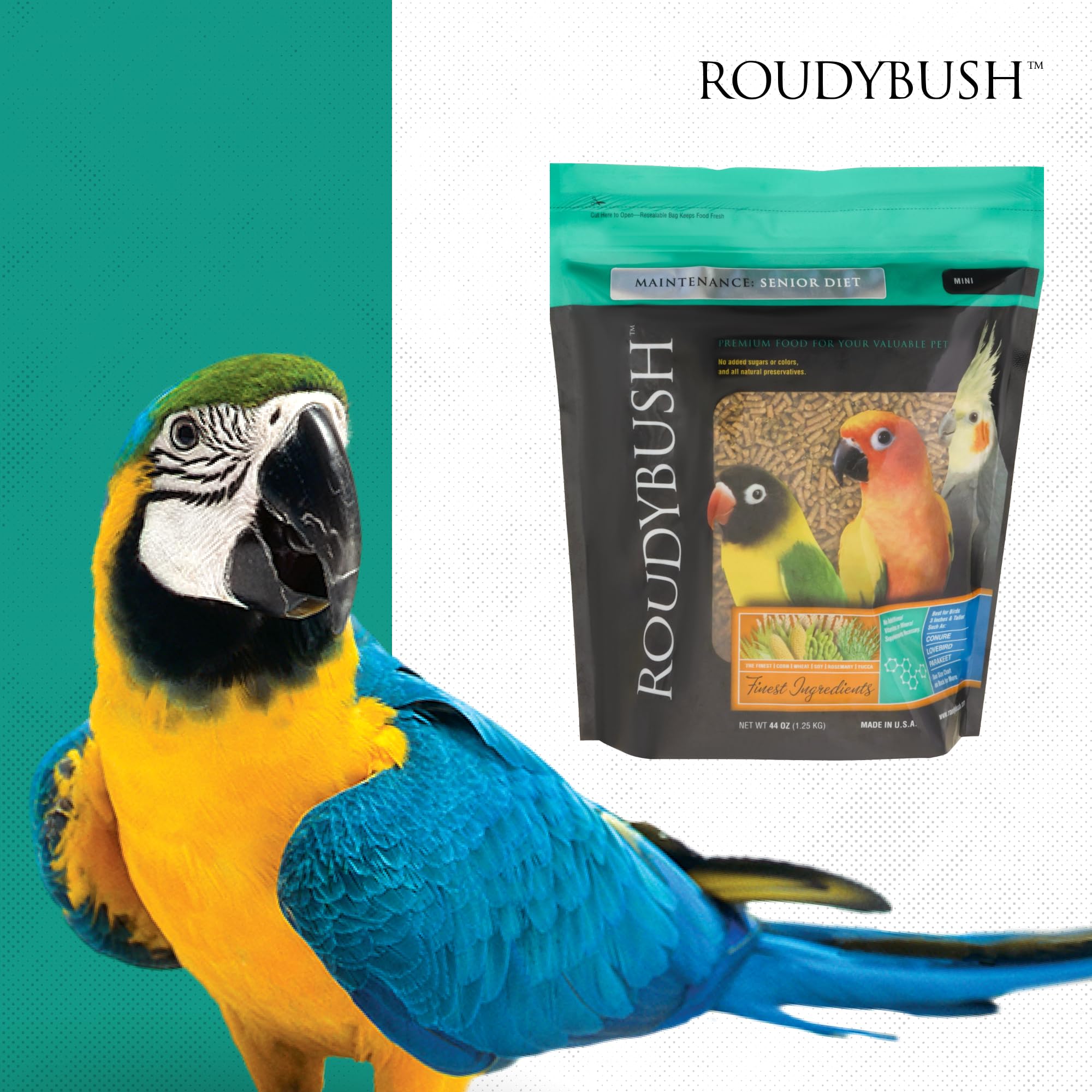 RoudyBush Senior Diet Bird Food, mini pellets, 44 onzas