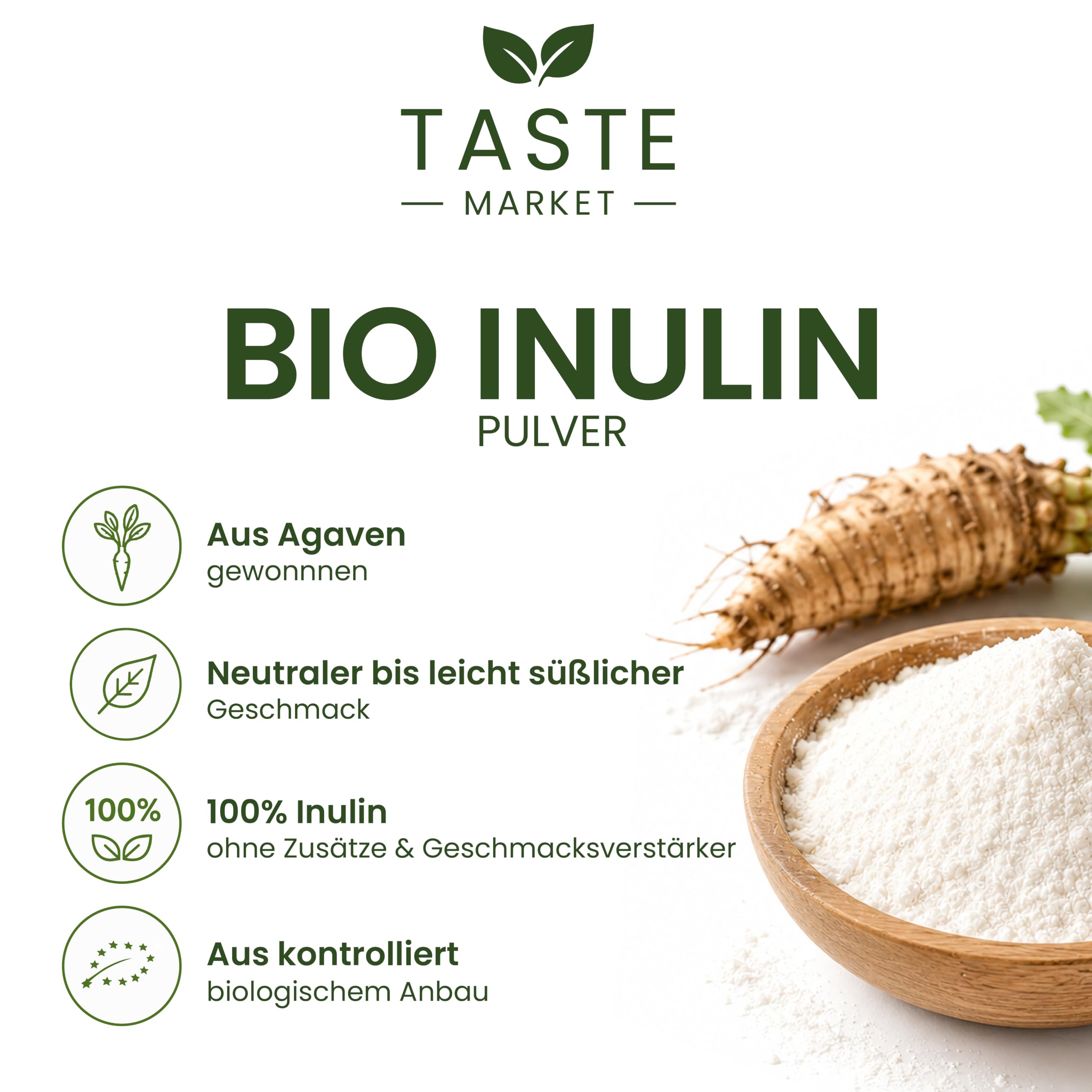 Bio Inulin 5kg Ballaststoff Pulver aus Agave Präbiotika 100% Bio Qualität vegan Taste Market