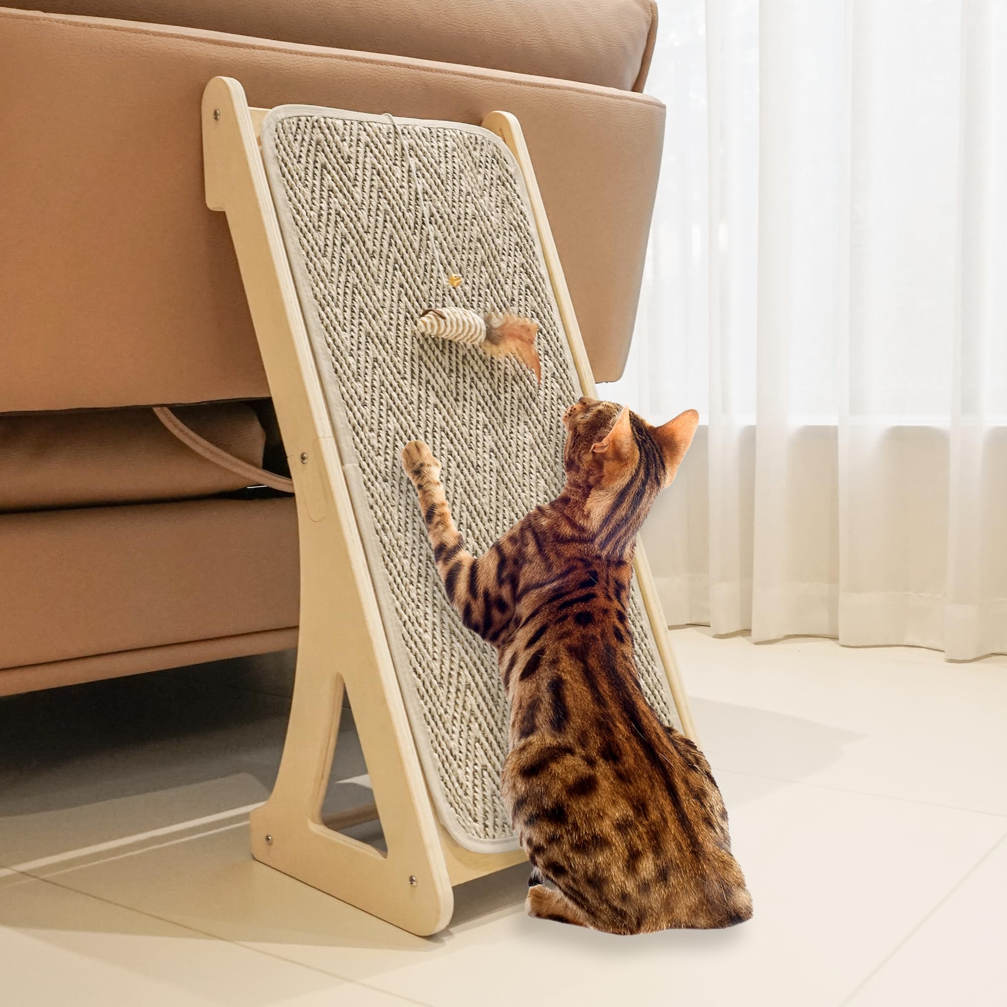 PETKARAY Kratzbrett Katze, 68 cm Hohe L-förmiger Sisal Kratzsäule, Dual-Use Kratzpads für Katzen, Katzenkratzbrett für Wand und Ecke (Mit Katzenminze, Mausspielzeug)
