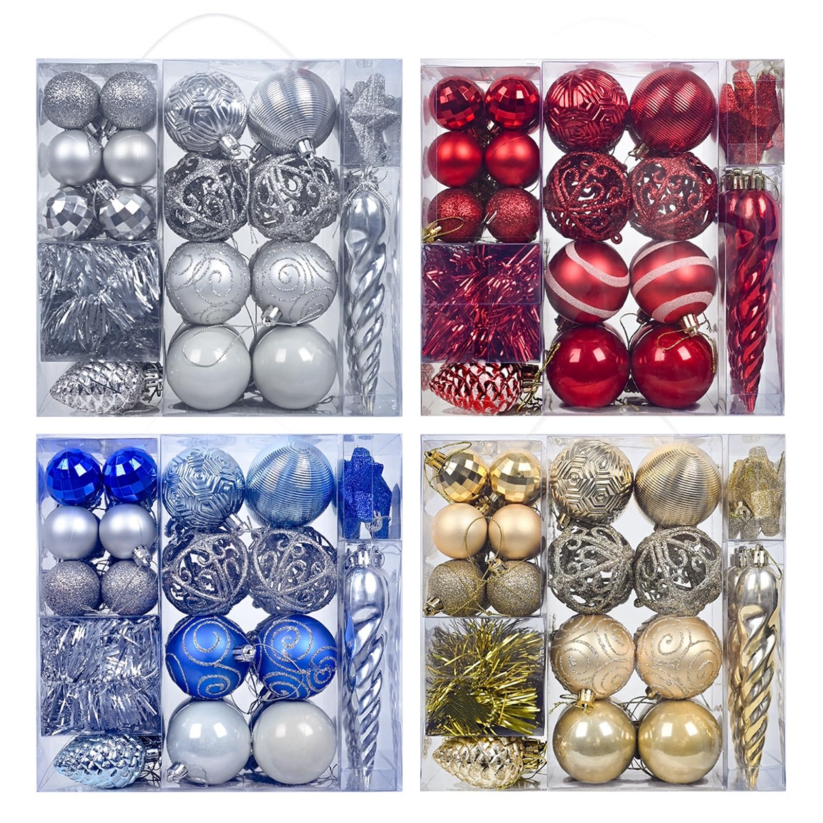 weihnachtsschmuck Weihnachtsschmuck-Set, bruchsicher, Weihnachtsbaumschmuck, Kugelornamente, lose, for Aufhängen for Weihnachtsbäume, Weihnachtsdekoration, 2 Boxen Set(Bleu)