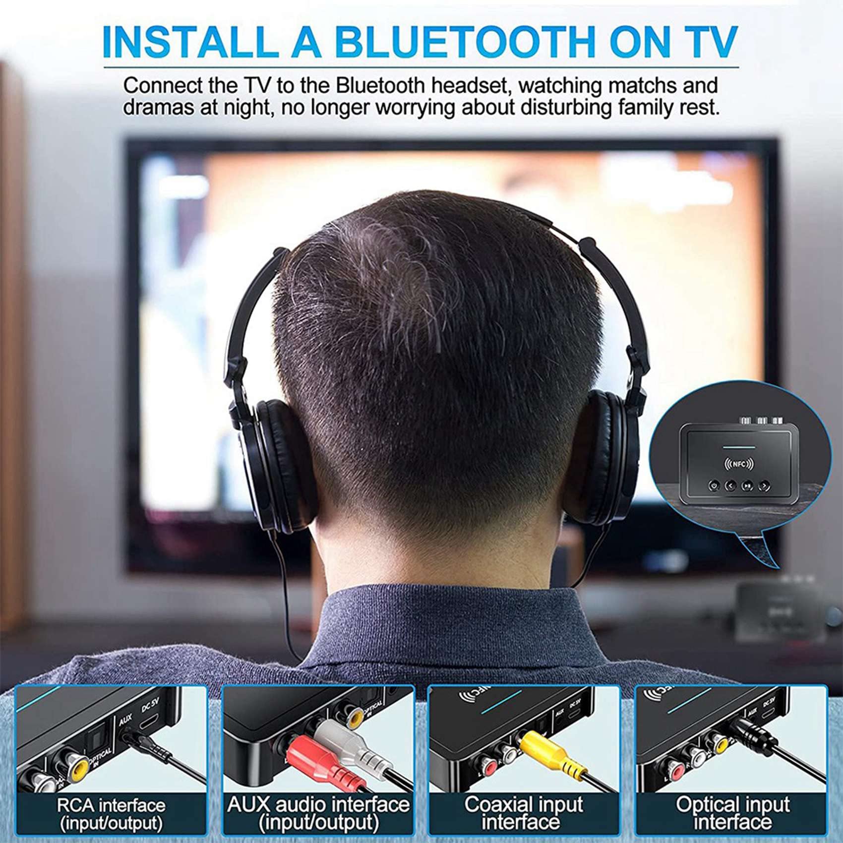 2X Bluetooth 5.0 Récepteur ÉMetteur FM Stéréo AUX 3.5mm RCA NFC Bluetooth Audio Adaptateur pour TV PC Casque