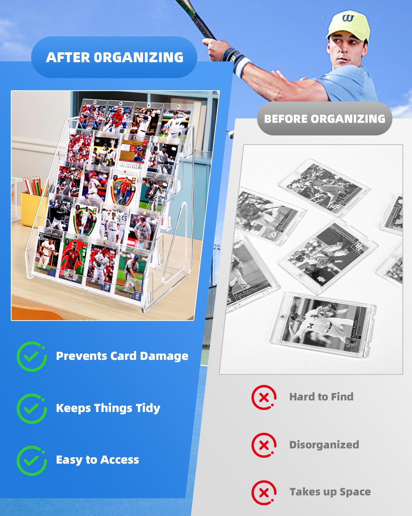 Espositore per carte collezionabili a 5 livelli con 10 porta carte magnetiche, espositore per carte sportive graduate per baseball e basket, ideale per collezionare carte PSA e BGS ed