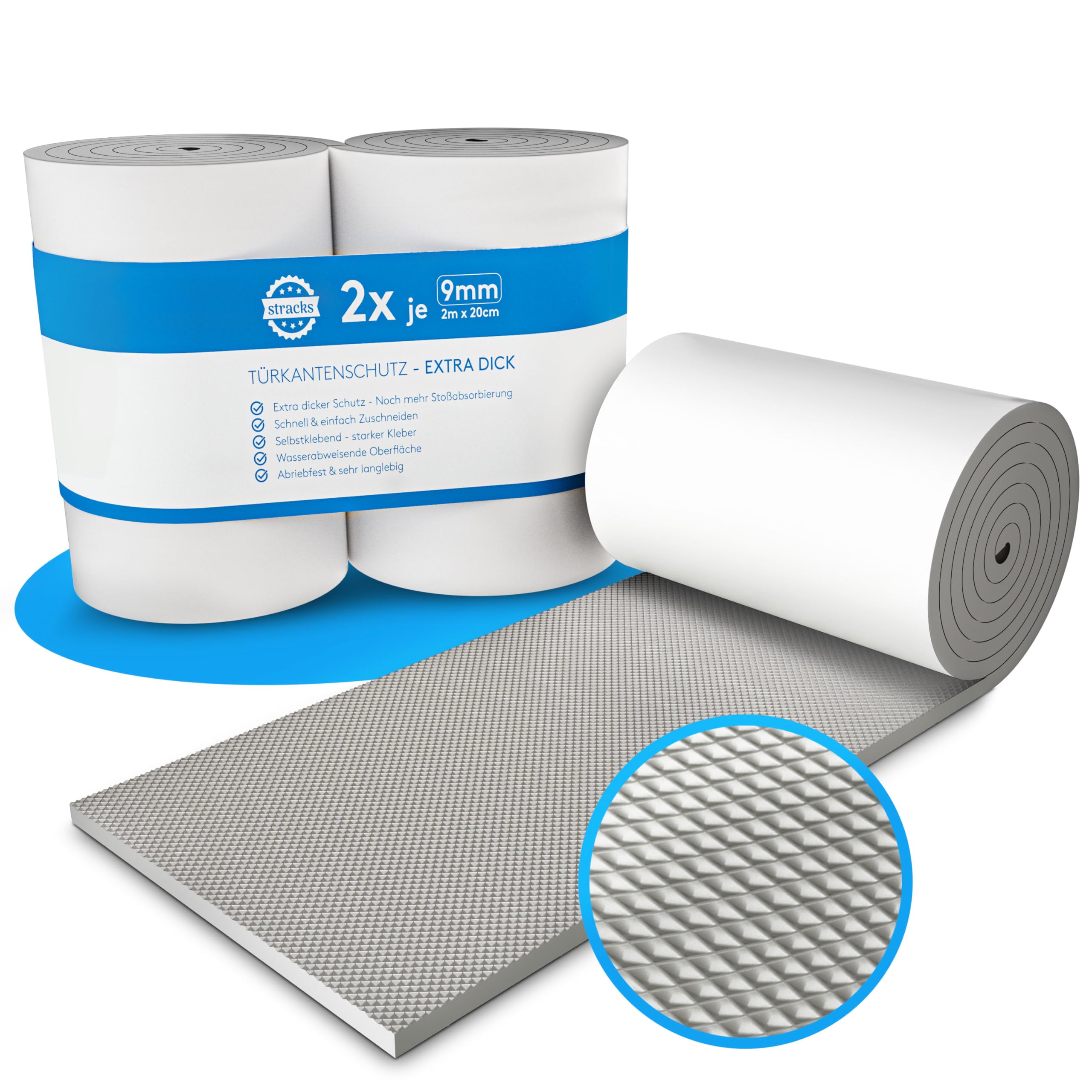 STRACKS® 2X Garagen Wandschutz je 2m x 20cm – 9mm Extra Dicker Türschutz – Für Ihr Auto und die Garagenwand – Selbstklebender Türkantenschutz – 2 Rollen - grau