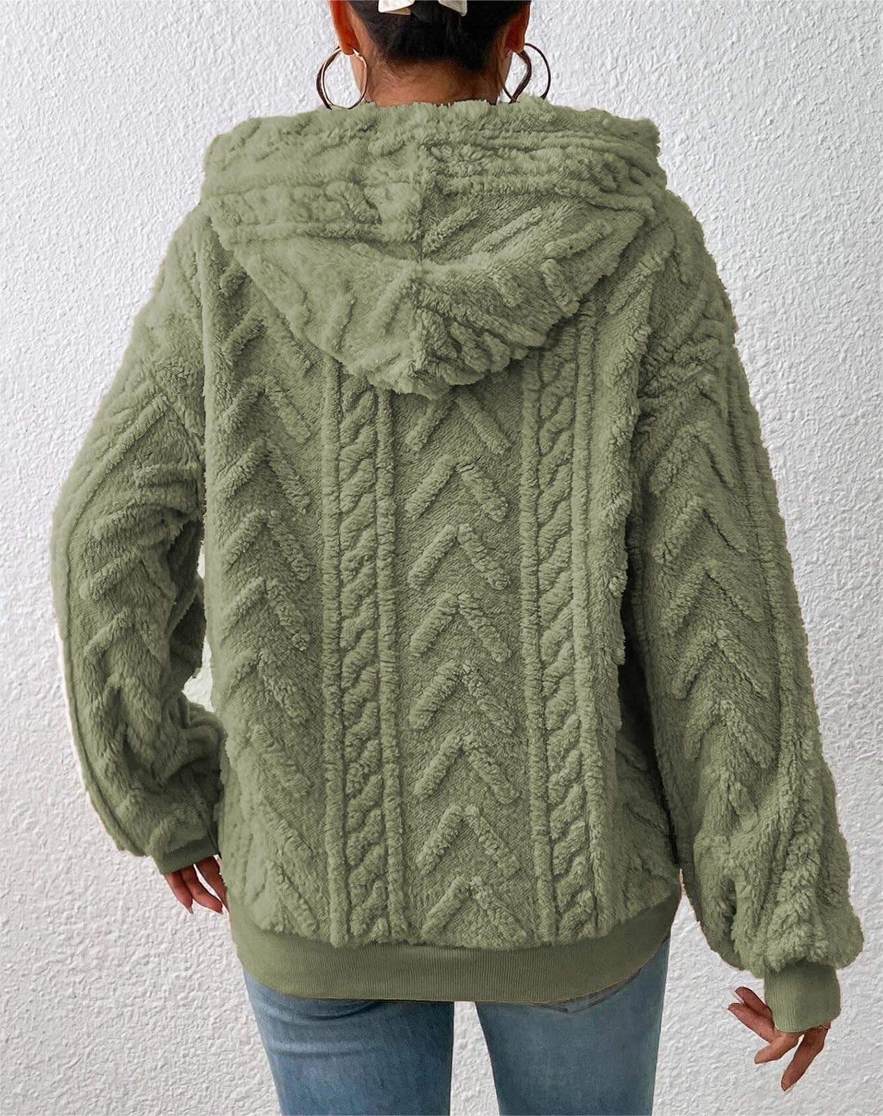 Zetieny Donna Felpa con Cappuccio in Pile Pullover Jacquard a Maniche Lunghe Top Casual Oversize con Coulisse