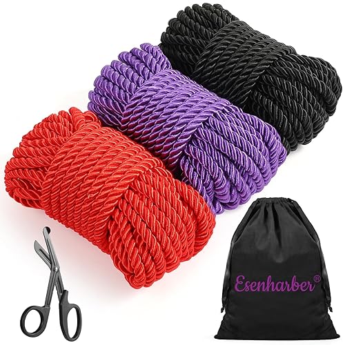 Shibari Rope, Japanese Rope Kit for Beginners and Experienced Riggers, Soft Ropes with Shears for Simple and Complex Knots, Set of Three 30 Ft 8mm Braided Ropes, 1 Safety Shears and 1 Storage Bag