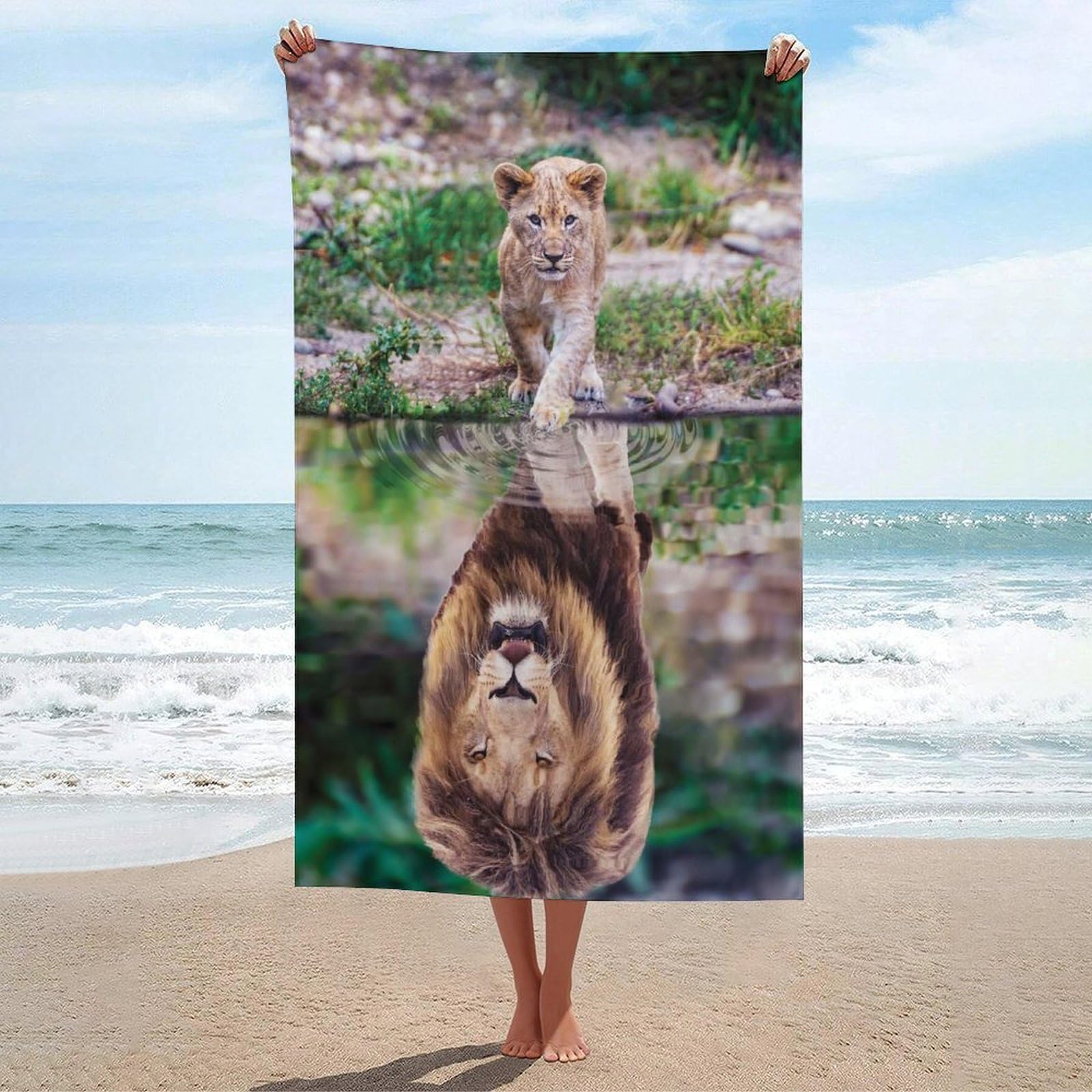 Serviette de plage légère pour adultes natation et voyage lion cub