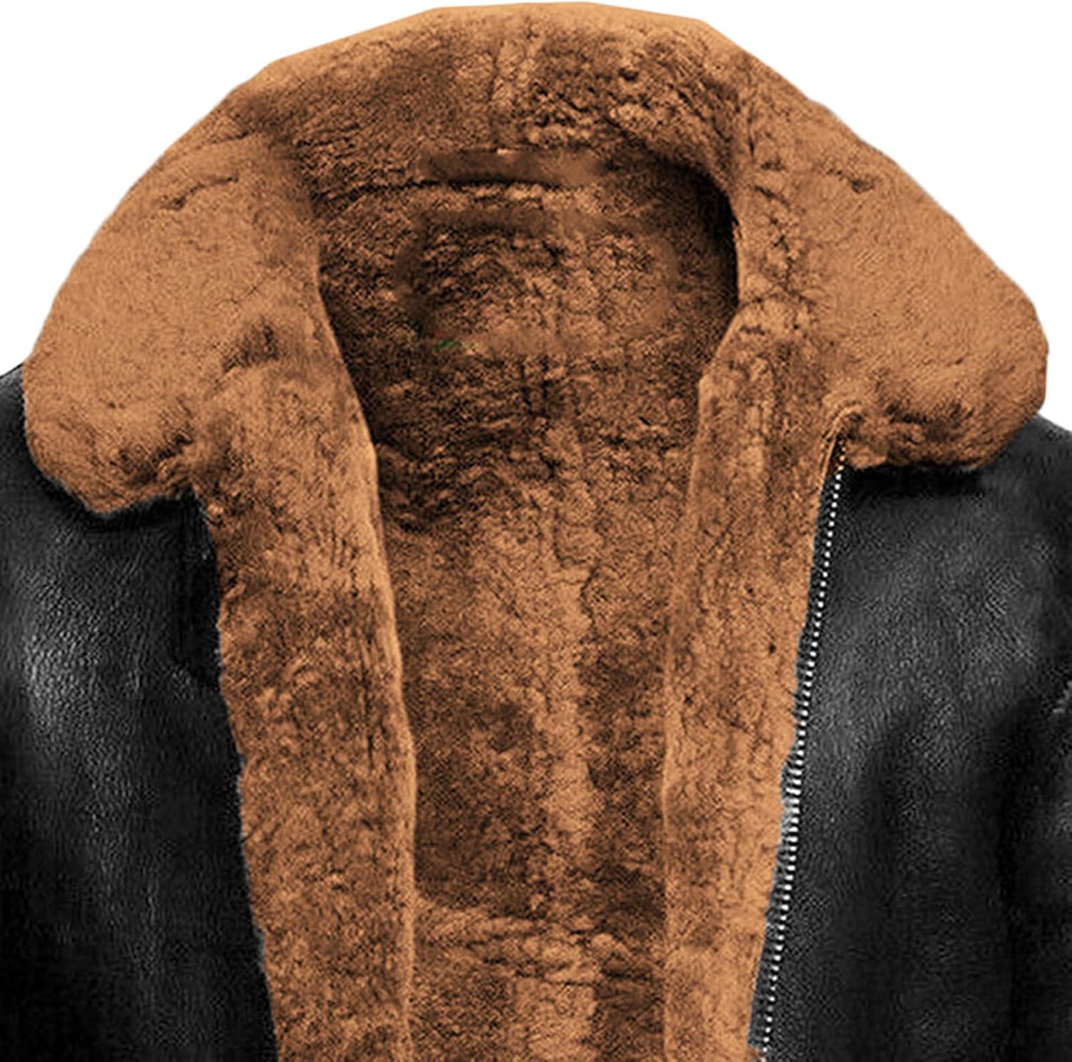 Winter Thicken Leather Sherpa Jacket for Men Heavyweight Fleece Lined Warm Coat Long Sleeve Bomber Overcoat