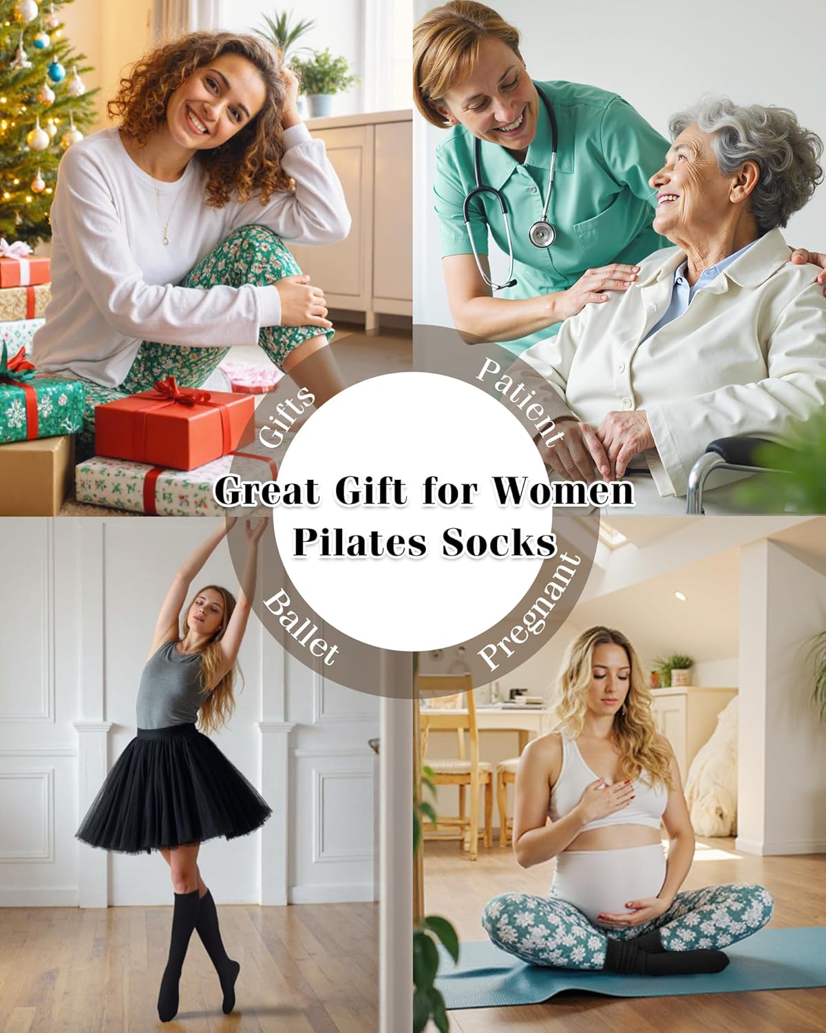 YSense 4 Pairs Pilates Socks with Grips for Women Non Slip Long Slouch Socks Yoga Grippy Sock Slouchy Barre Hospital Slipper - Image 7