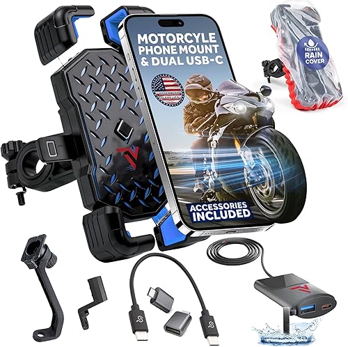 Miniatura 11 de Soporte de teléfono para motocicleta con cargador USB (3.25-7 pulgadas), soporte impermeable para teléfono celular para motocicleta, ATV, moto de