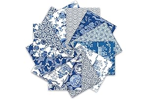 Blue Chinoiserie Fabric Bundles - 12 Pcs Cotton Fat Quarters For Quilting
