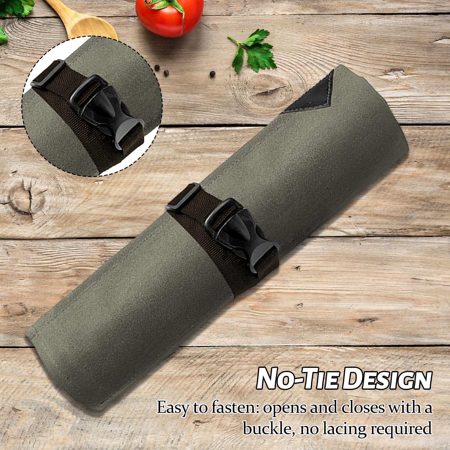 Borsa Coltelli Chef, Custodia Pieghevole a Rullo, 8 Scomparti, Contiene Coltelli fino a 10 cm, Chiusura con Cordino Avvolgente, Ldeale per Campeggio, Picnic, Cucina, ecc