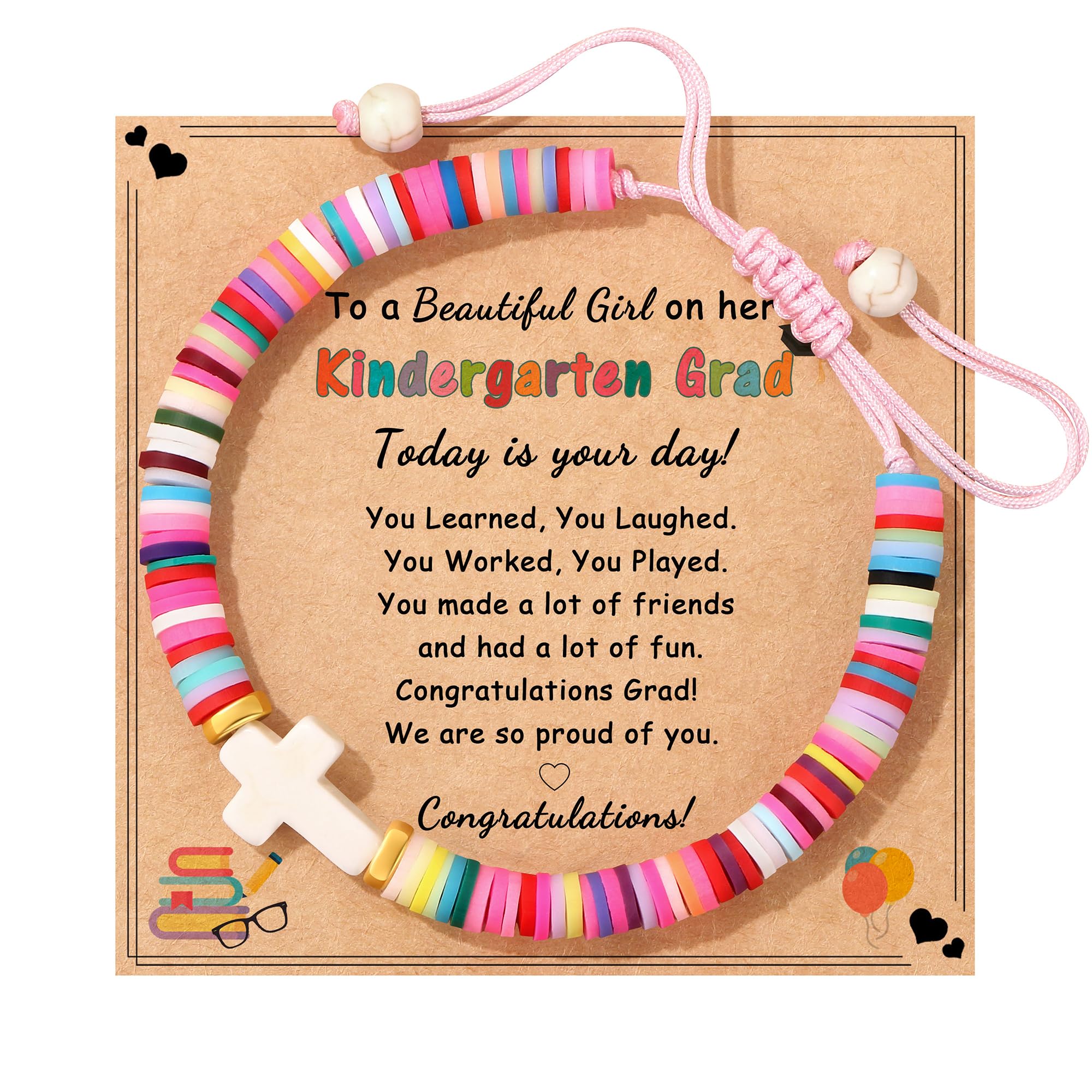 JoycuFF 2026 Kindergarten Graduation Gifts for Her, Cute Heart Cross Bracelet Gifts for Her, Graduation Gifts for Teen Women Daughter Niece Granddaughter