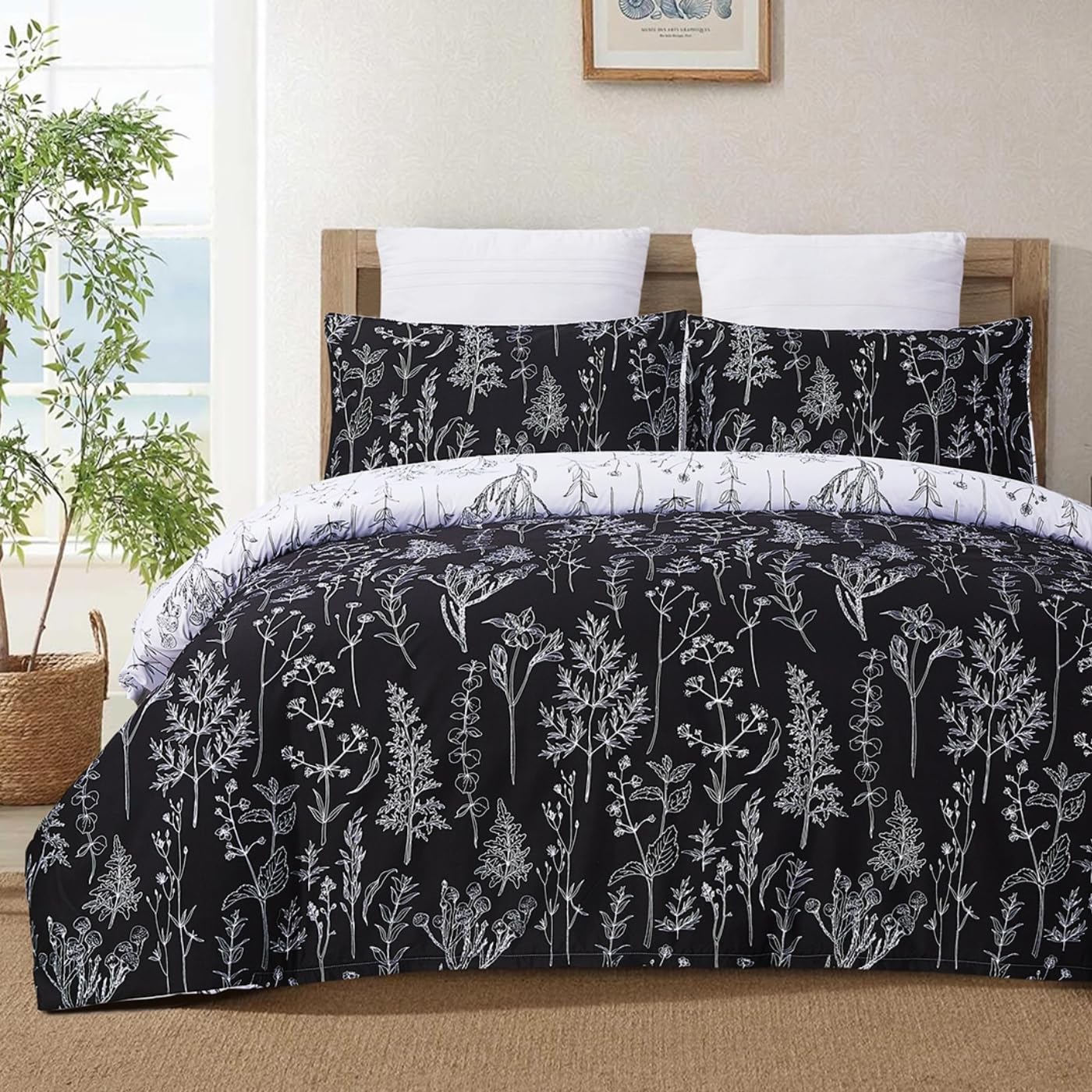 YEPINS Soft Bedding Duvet Cover Set including Zipper Closure and Corner Ties, Reversible Design Floral Branch Printed Pattern