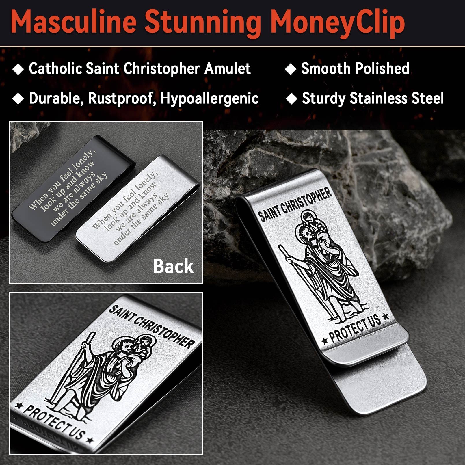 FaithHeart Pince à Billets Saint Christophe Homme Bijoux Religieux Money Clip en Acier Inoxydable
