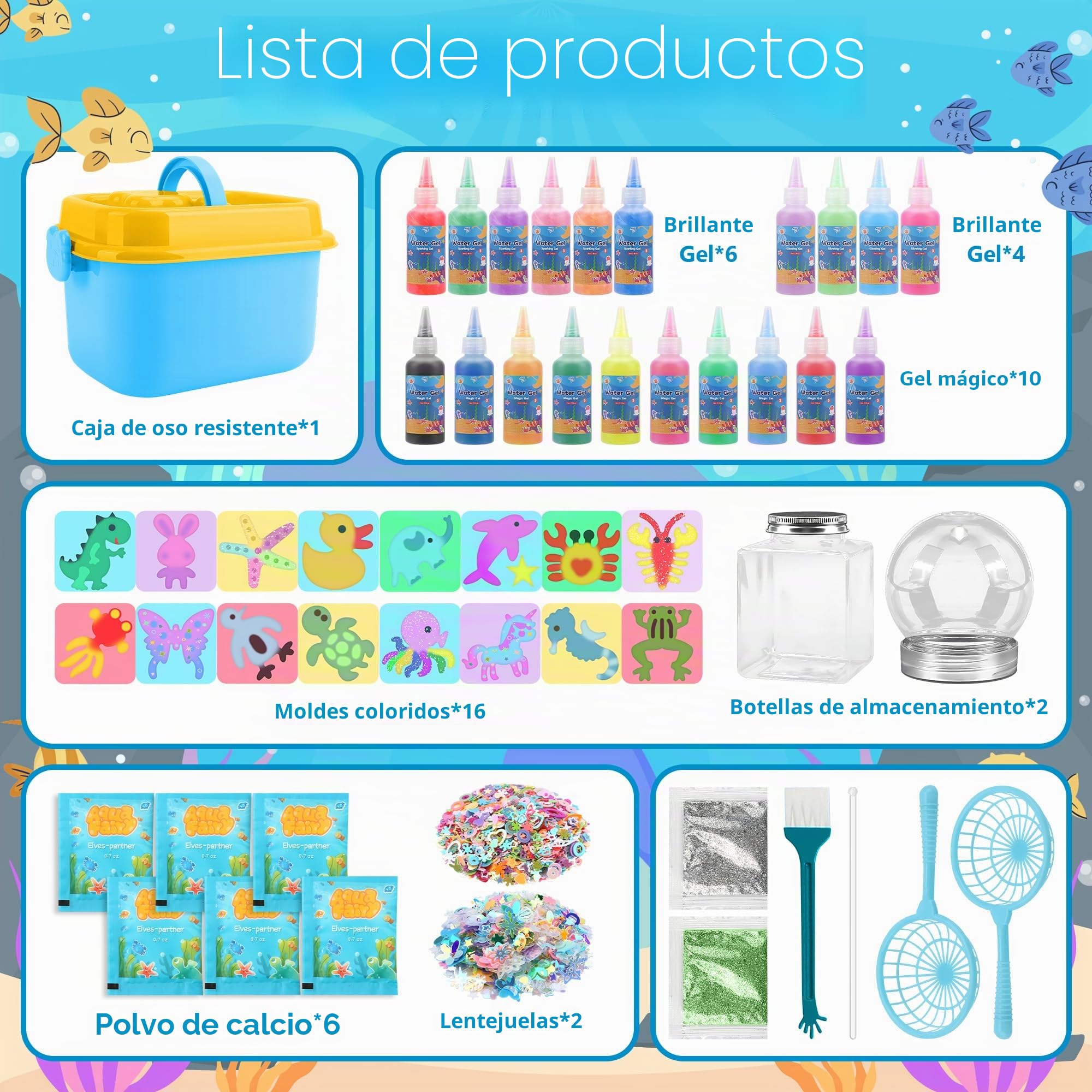 Herenear Juguete de Aqua Gelz, 54 PCS Magic Water Elf con 20 Botes de Gel de Color y 16 Formas, Creativos Elfo Mágico de Agua, Regalo Juguetes educativos para Niños 3 4 5 6 Años