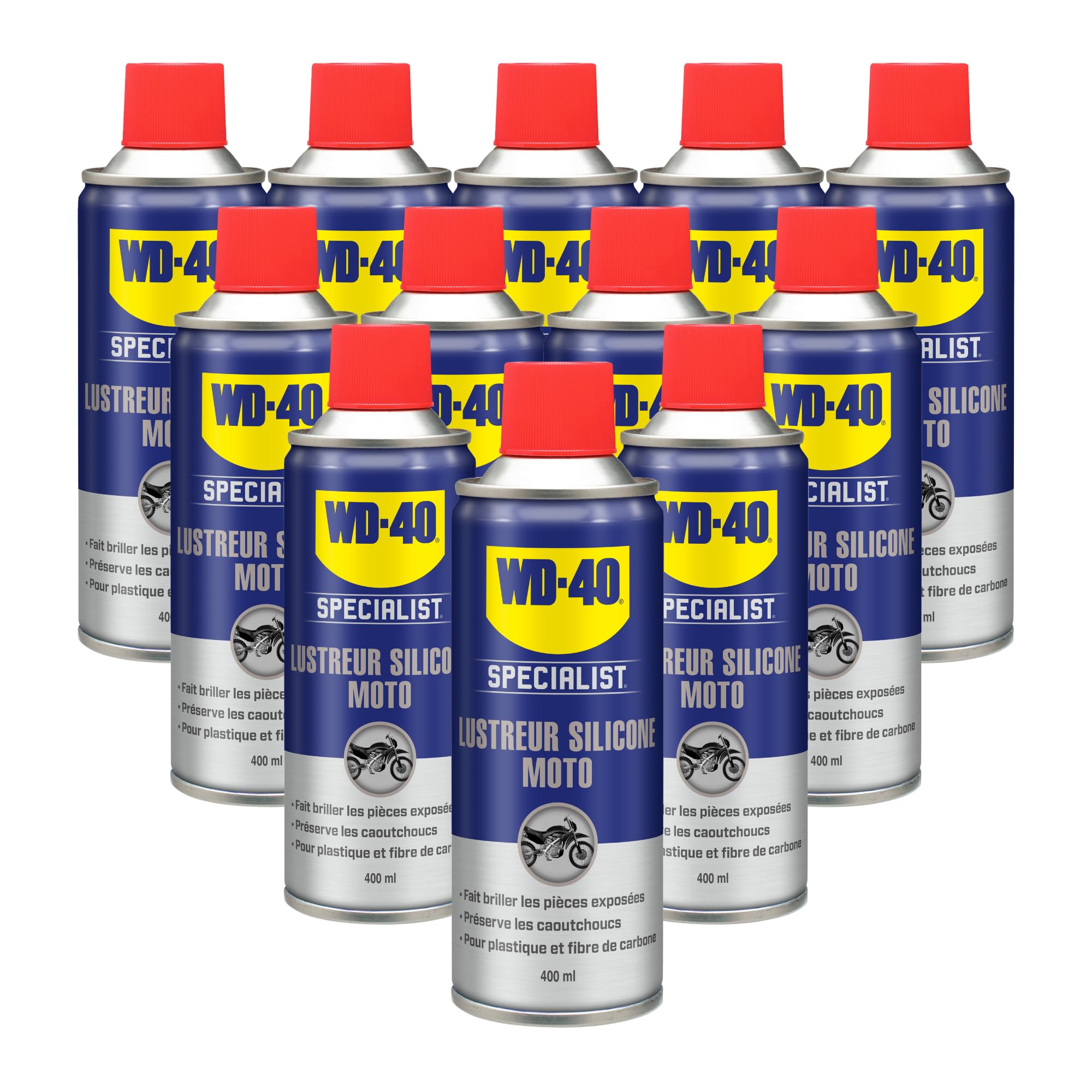 WD-40 Specialist, alisador de silicona para motocicletas, magnífico brillo, evita que el caucho se agriete y envejece, perfume afrutado, asimilado al olor "Bubble Gum", cartón de 12 aerosoles de 400