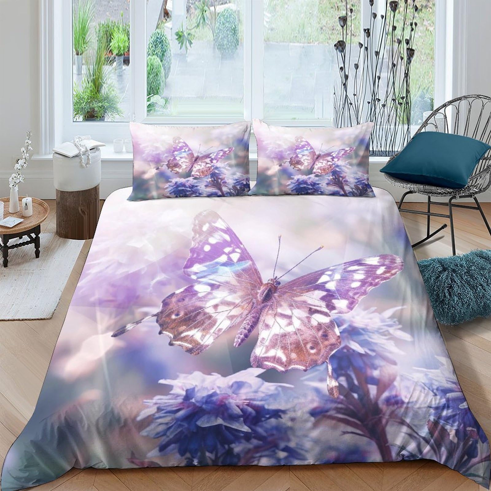 Ctjqhvkz Style-8 3D Printed Purple Butterfly Fitted Sheet Microfiber Soft Anti-Slip Floral Mattress Cover For Bedroom Guestroom Easy Care Decor Single（135X200cm）