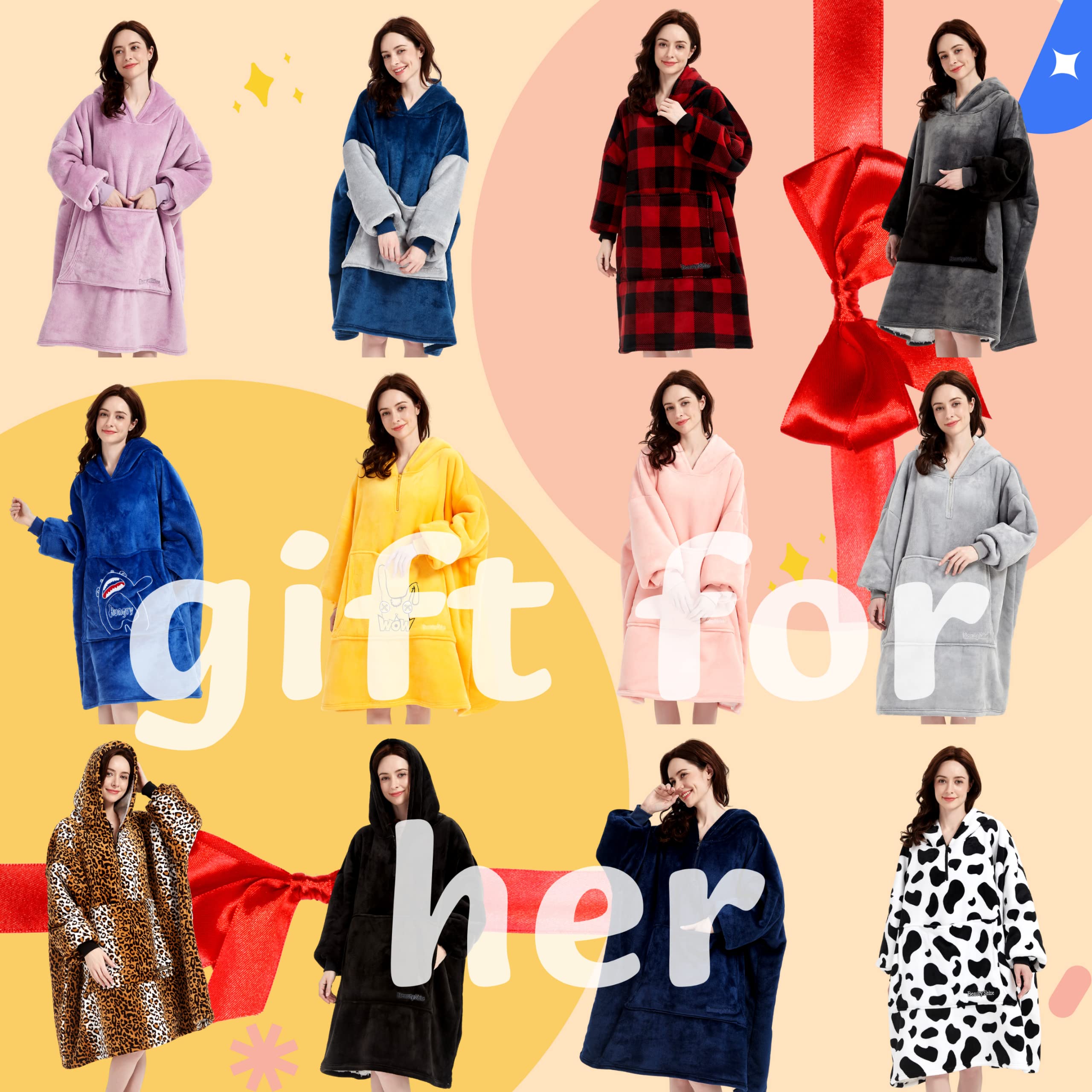 Beauty Shine Oversized Wearable Blanket Hoodie with Zipper, Women and Men Sherpa Blanket