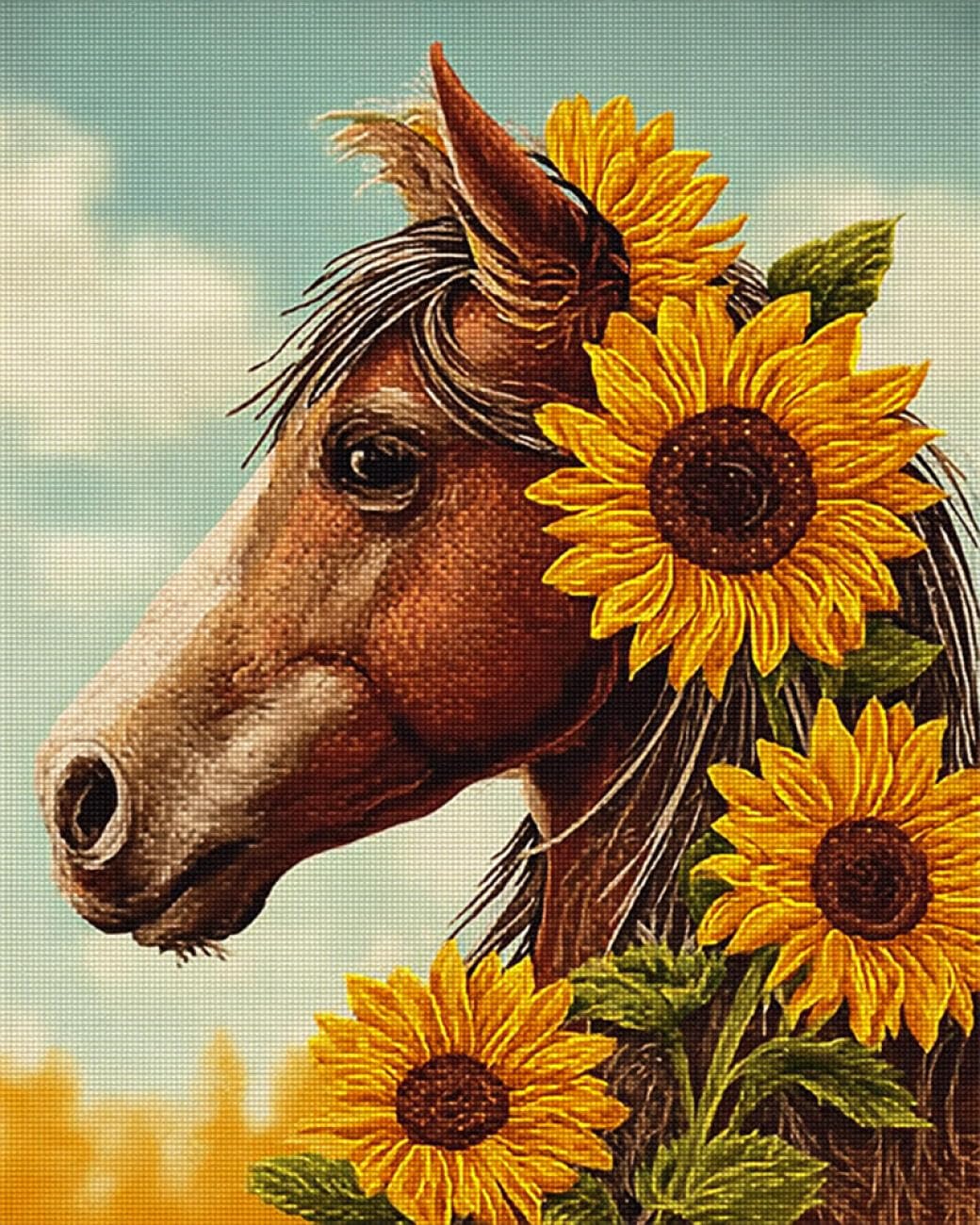 RKFLGEW DIY Embroidery Set Horse and Sunflower 50x70cm