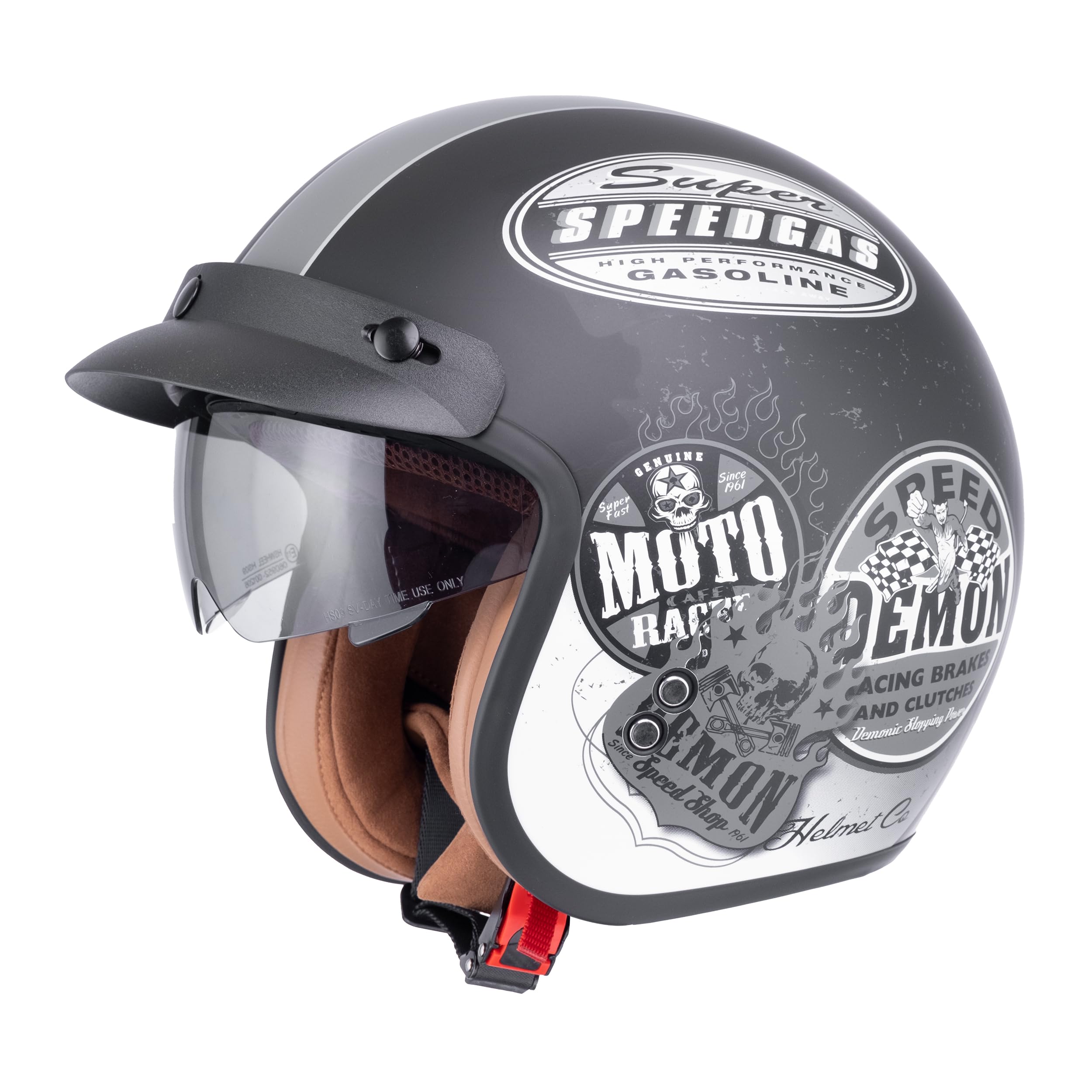 Jethelm mit Visier by BS Way: Hochwertiger Motorradhelm, ECE-Zertifiziert für Herren und Damen - Ideal für Roller, Moped, Mofa und Scooter - Retro Helm Design, Halbschalenhelm Vintage