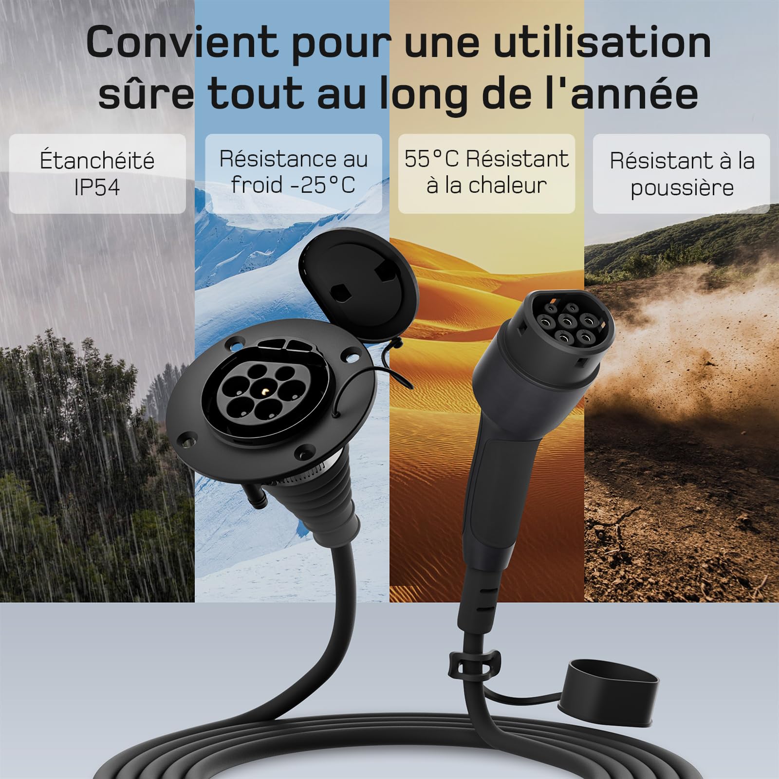 dé Rallonge Câble de Recharge pour Voiture Électrique Type 2 [11kW,10m,16A]