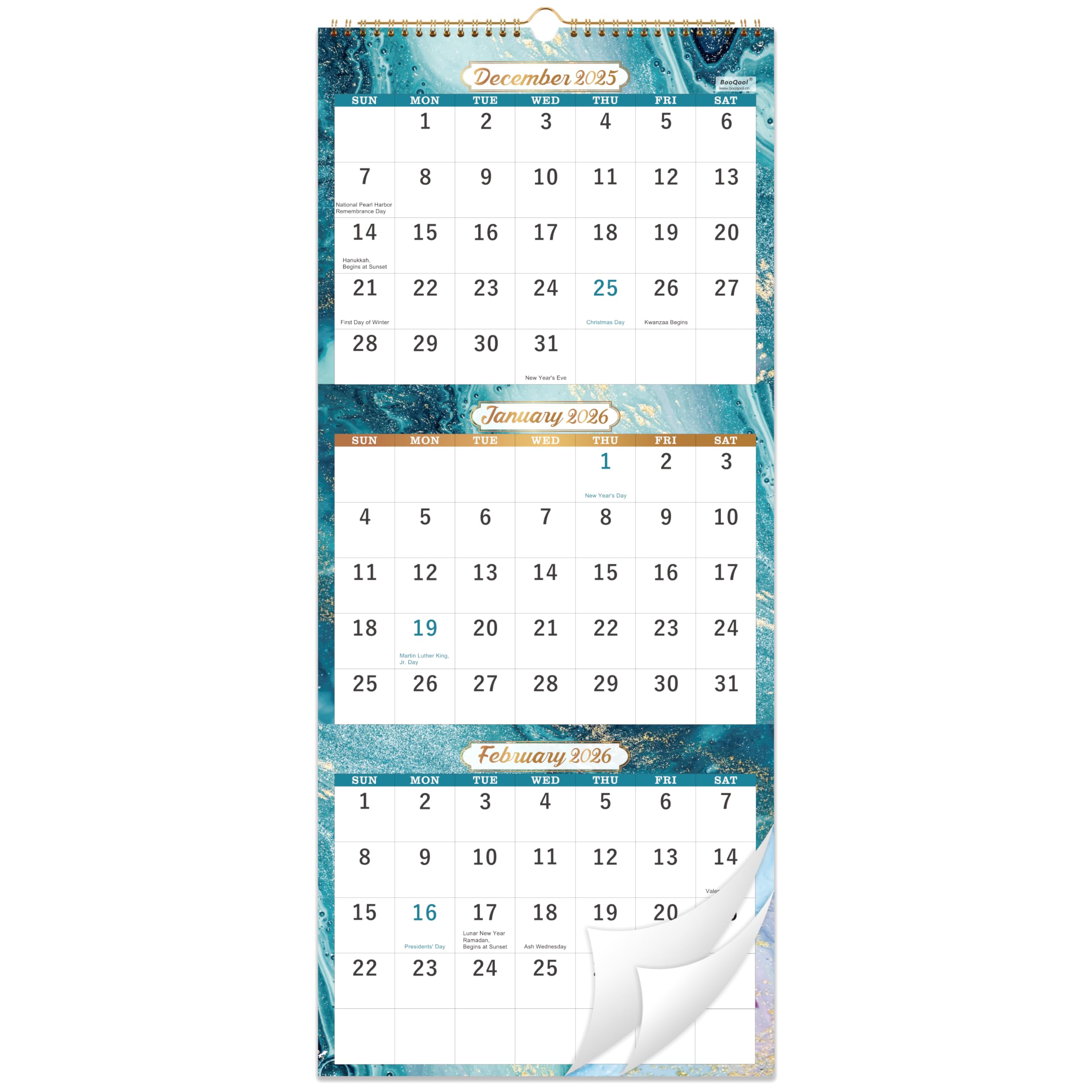 2026 Wall Calendar - 3 Month Calendar 2026, Dec. 2025 - Jan. 2027, 11" x 26", 14 Months Calendar (Vertical), Large, Lay- Flat Design