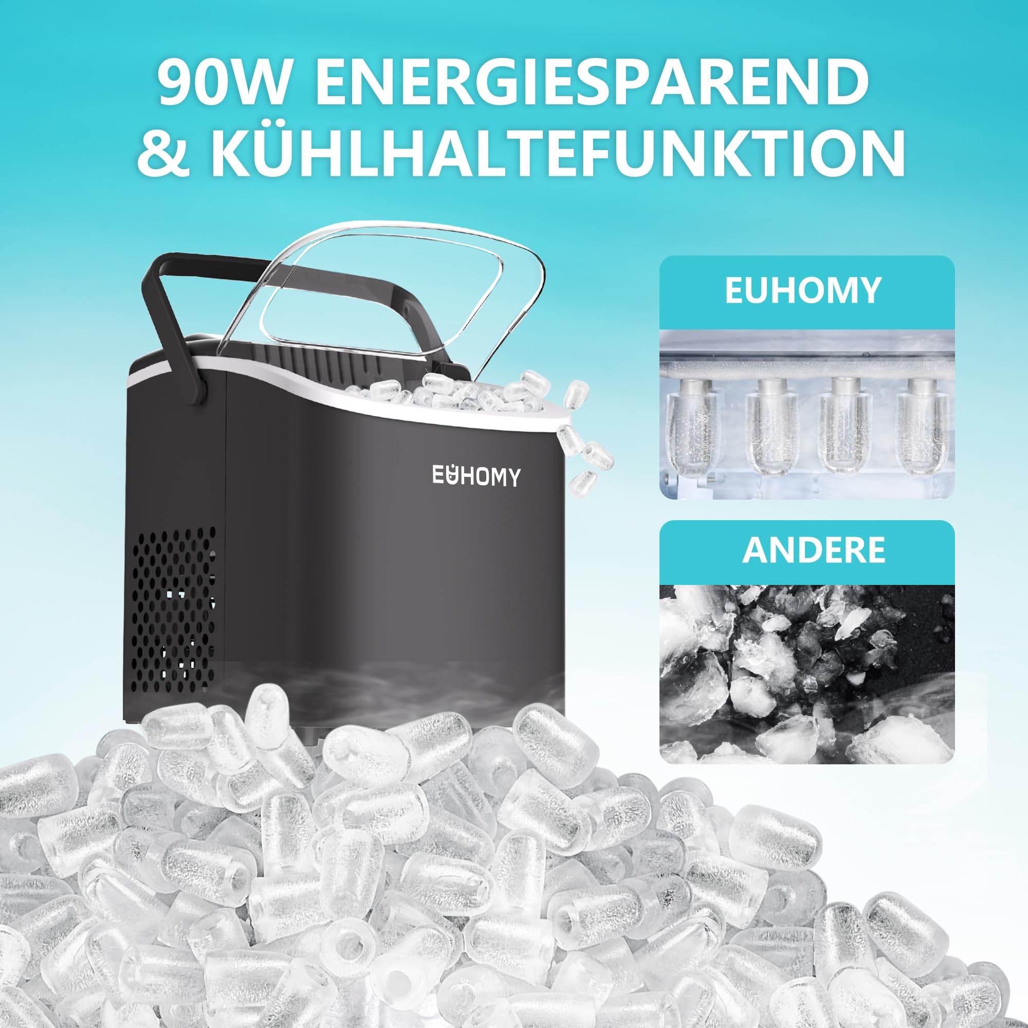 Yabano Bullet Ice IJsmachine, 9 ijsblokjes in 10 minuten, 12 kg in 24 uur, zelfreinigend met schep en mand, 2 maten voor keuken, kantoor, bar en feest