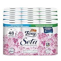 Foxy Seta | Carta igienica 200 strappi x 48 rotoli, 2 veli elevato spessore | Confezione riciclabile prodotta con plastica riciclata