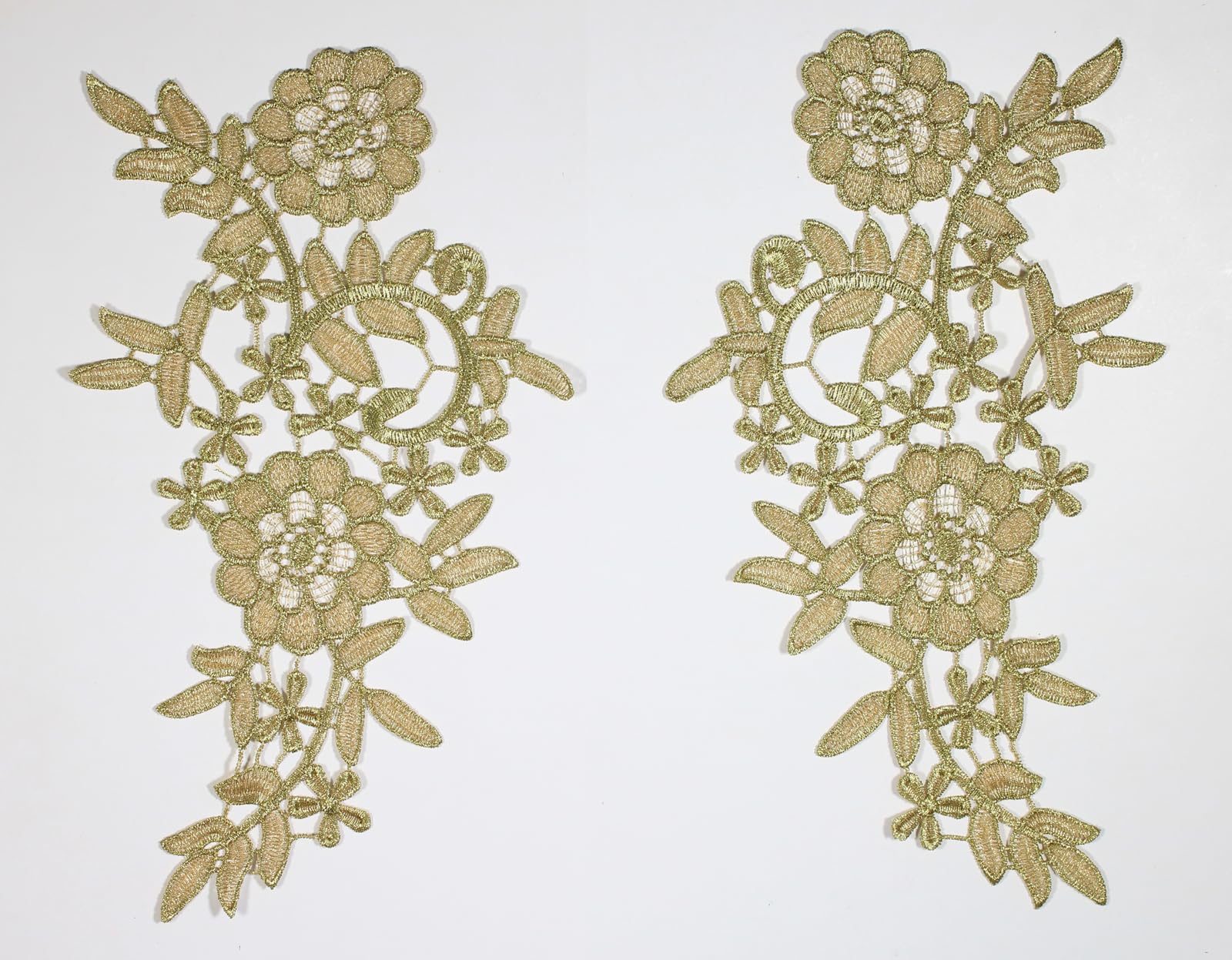 4 Pieces Floral lace Applique sew on Guipure lace Motif #5 (Metallic Gold), 29 cm x 15 cm or 26 cm x 14 cm