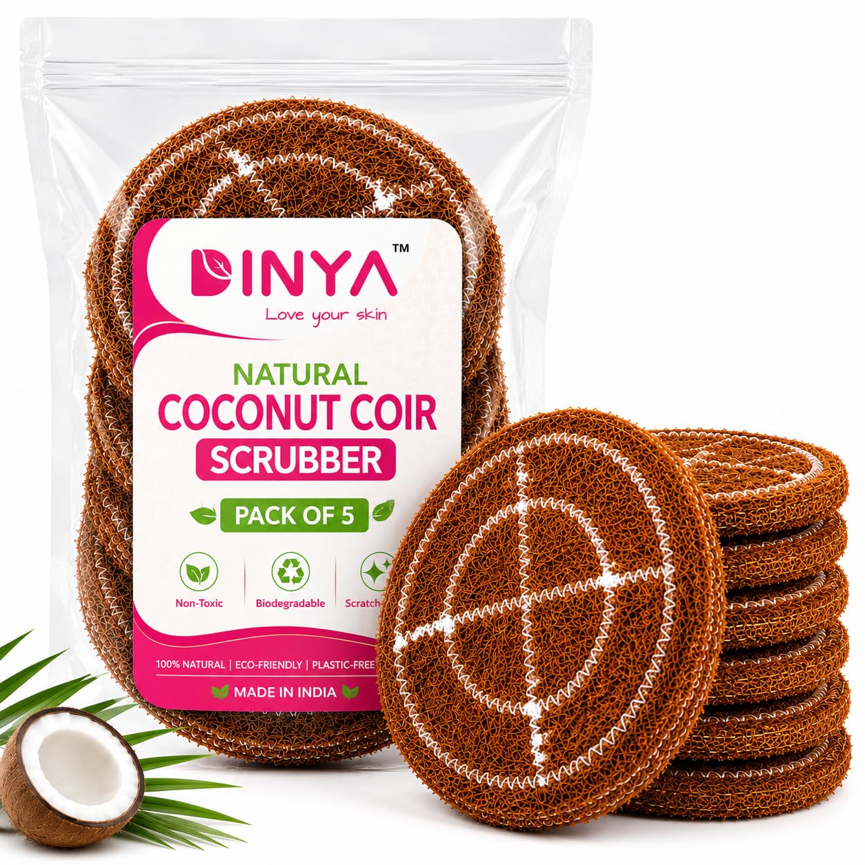 Organic Coir Scrubber for Utensils (Pack of 5) | Non-Toxic & Biodegradable Coir Fiber Dish Scrub | Scratch-Free for Non-Stick Utensils | 7X Long-Lasting Cleaning Scrub-image-6