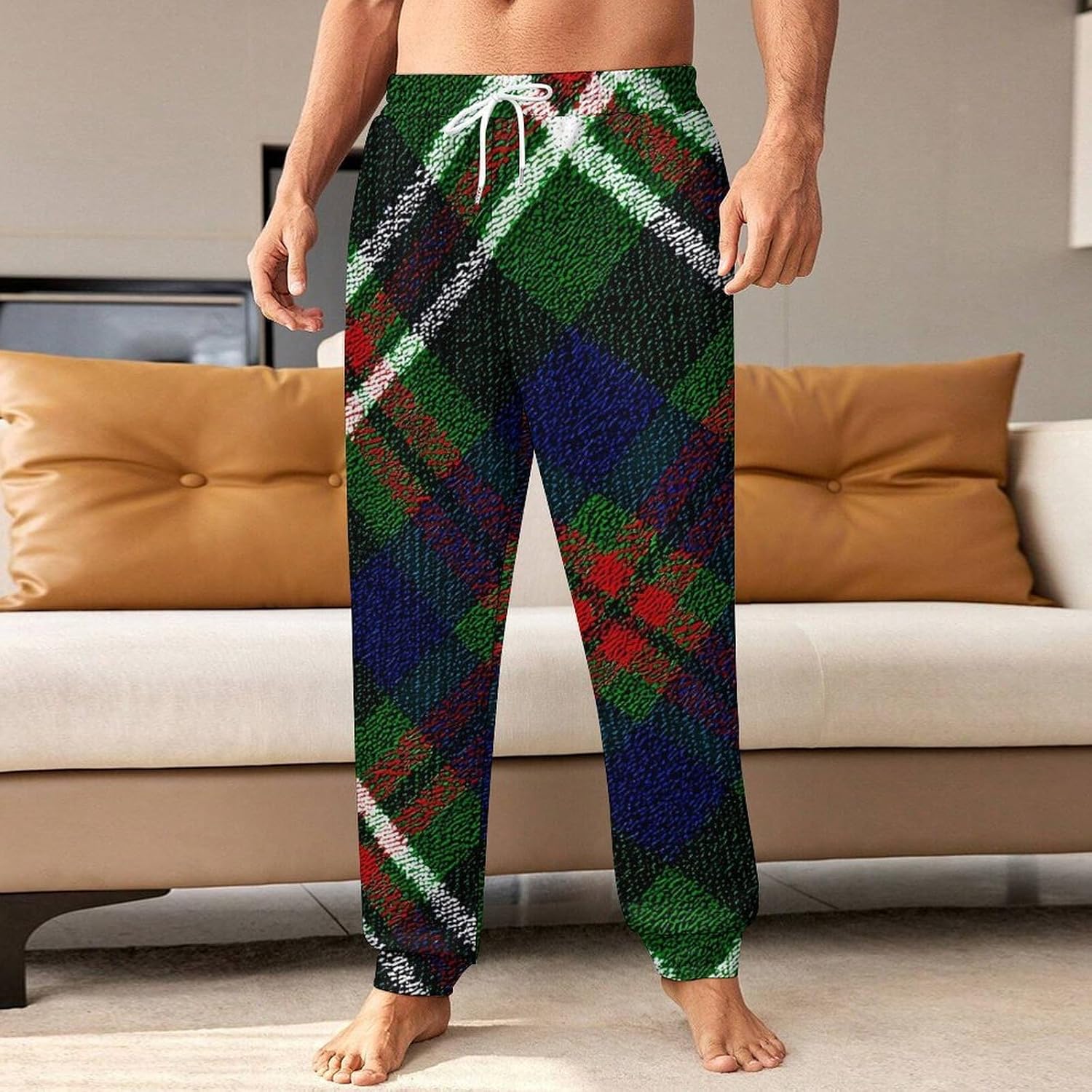 Scottish Green Red Check Plaid Men Pants Lightweight Sweatpants Joggers Pant 4XL